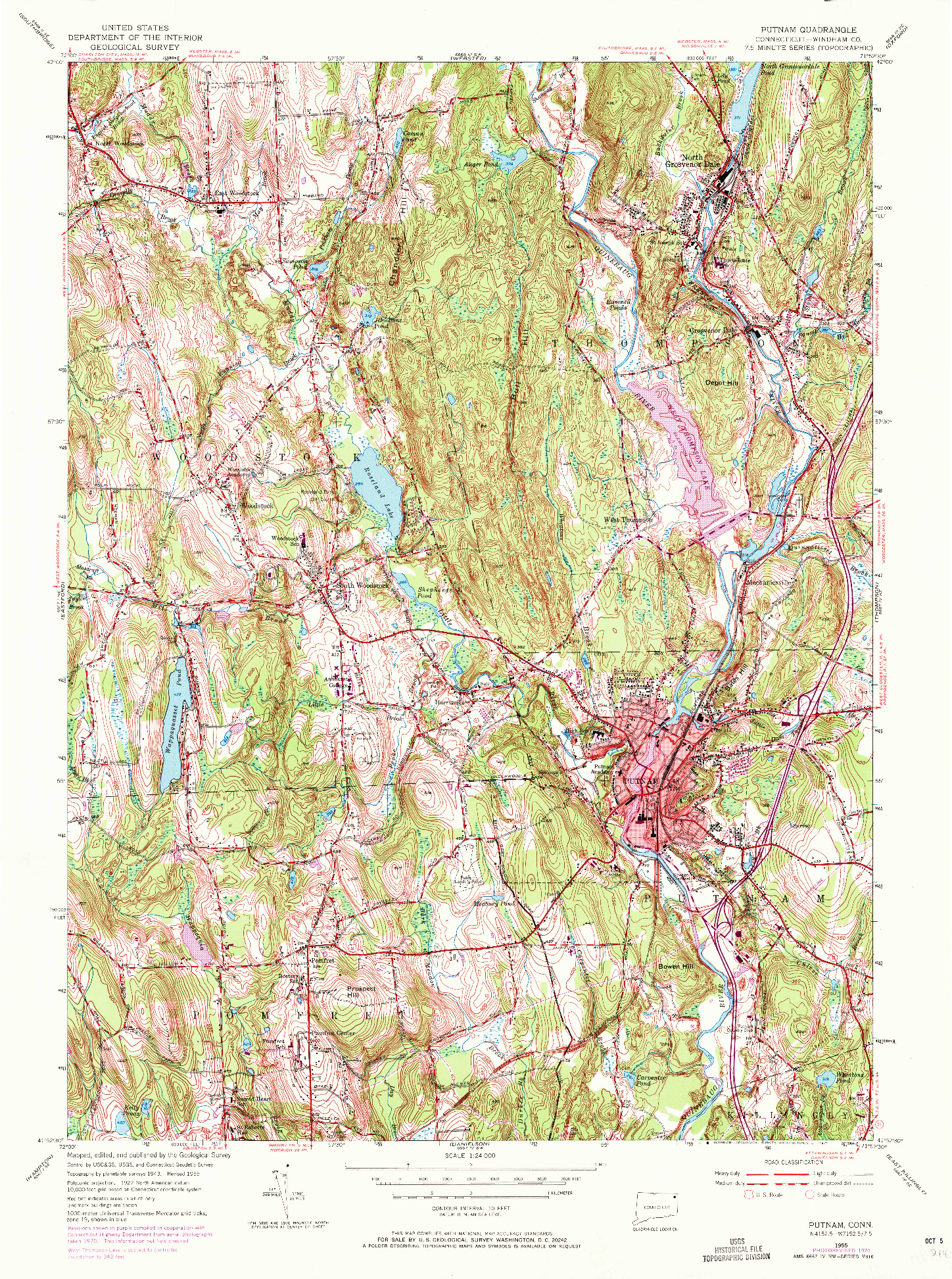 USGS 1:24000-SCALE QUADRANGLE FOR PUTNAM, CT 1955