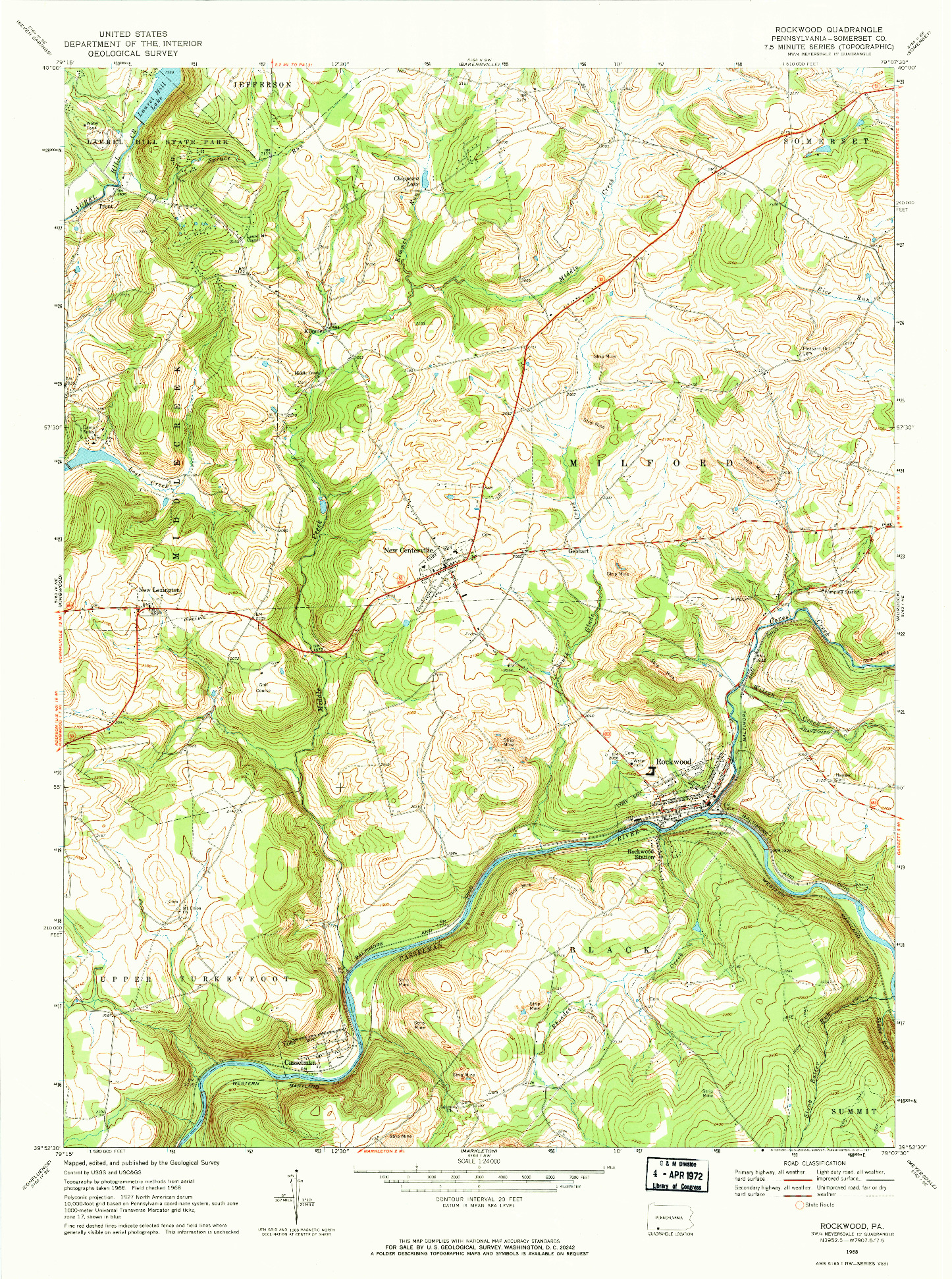 USGS 1:24000-SCALE QUADRANGLE FOR ROCKWOOD, PA 1968