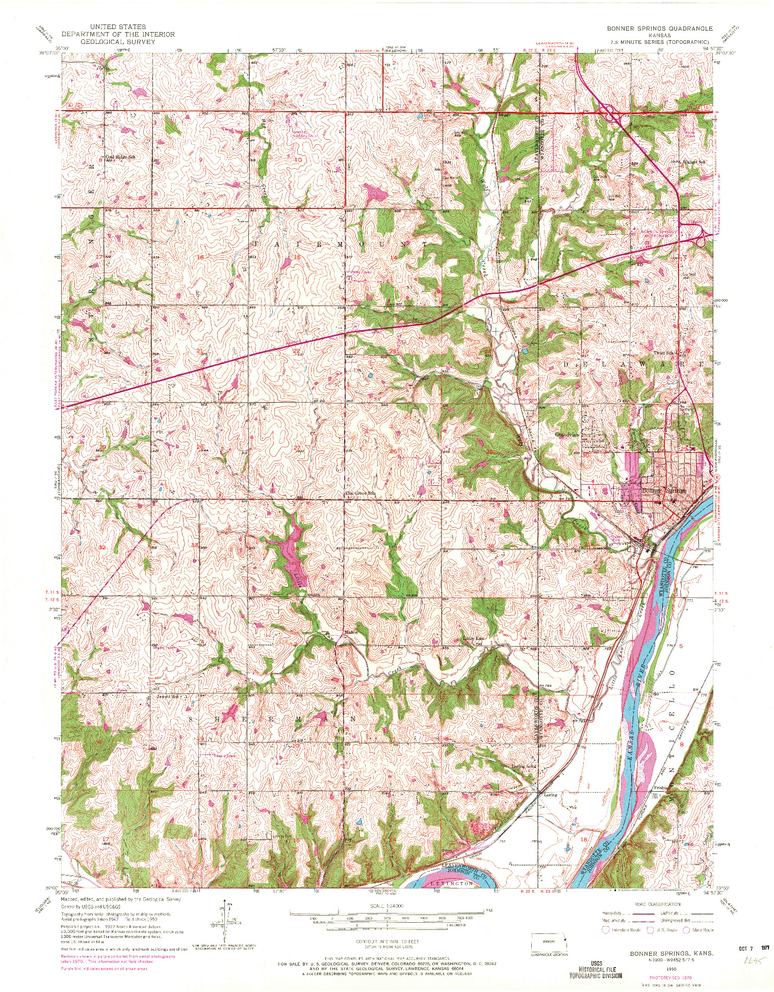 USGS 1:24000-SCALE QUADRANGLE FOR BONNER SPRINGS, KS 1950