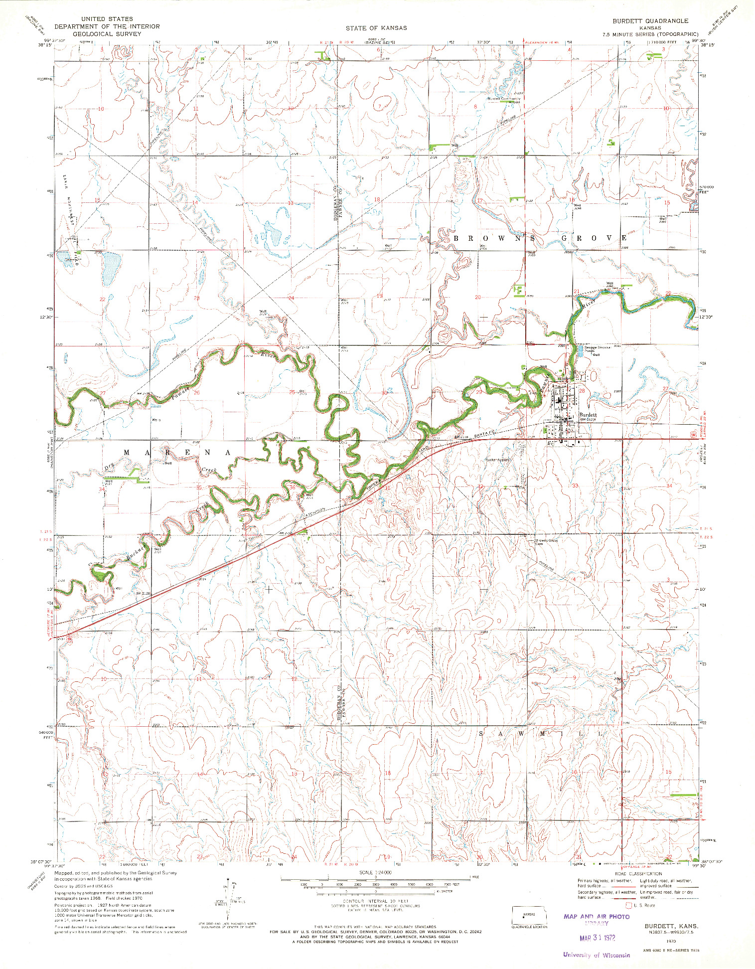 USGS 1:24000-SCALE QUADRANGLE FOR BURDETT, KS 1970