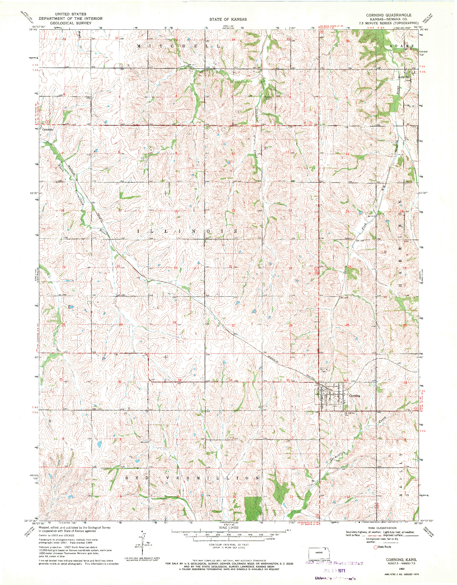 USGS 1:24000-SCALE QUADRANGLE FOR CORNING, KS 1969