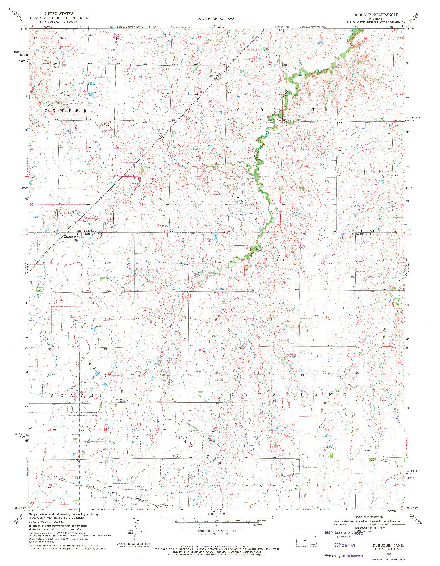 USGS 1:24000-SCALE QUADRANGLE FOR DUBUQUE, KS 1969