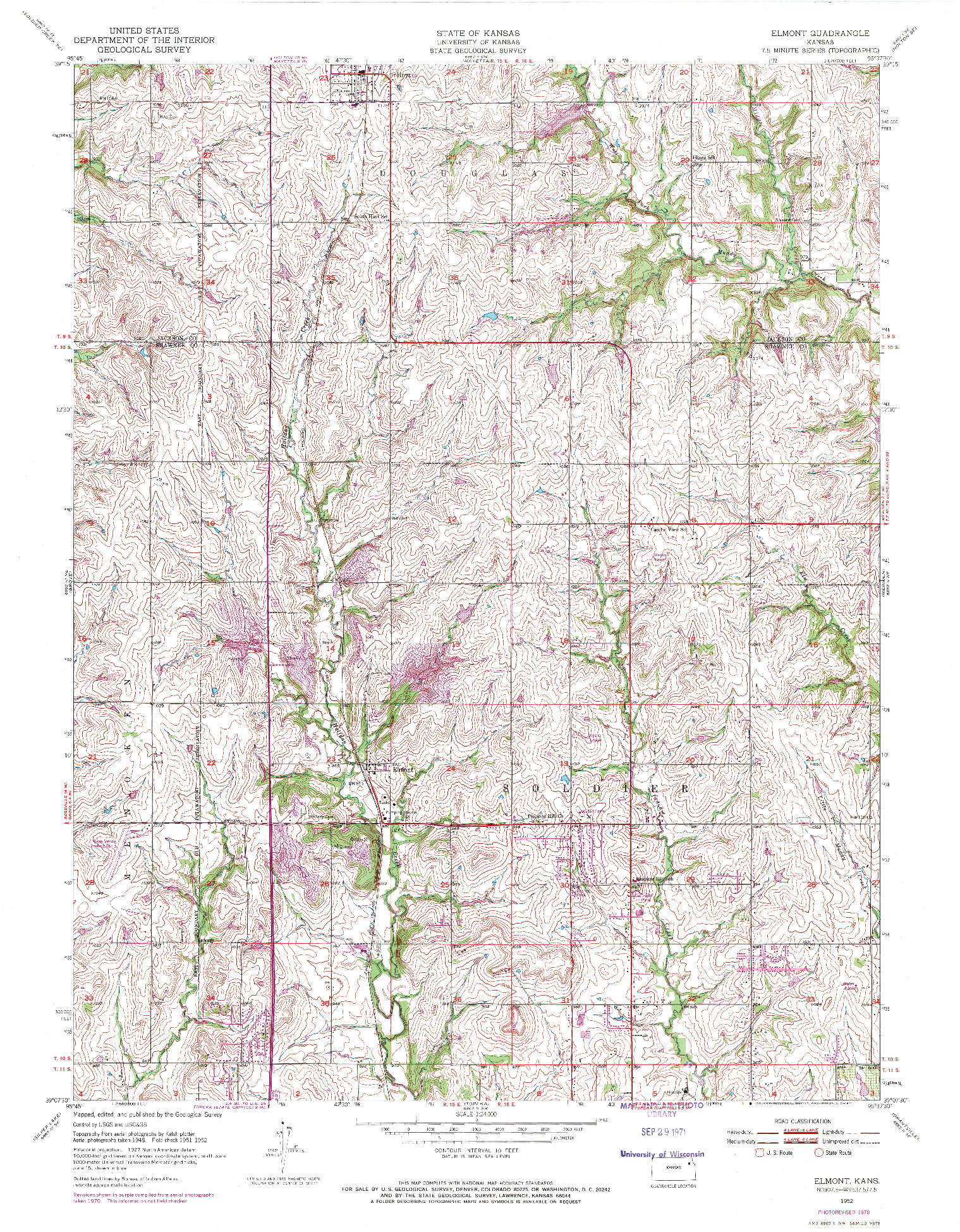 USGS 1:24000-SCALE QUADRANGLE FOR ELMONT, KS 1952