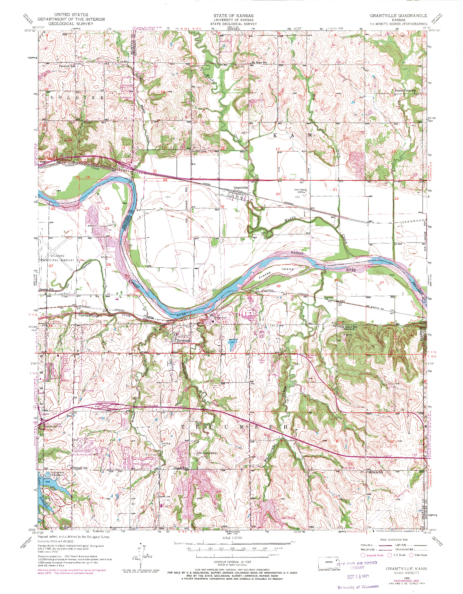 USGS 1:24000-SCALE QUADRANGLE FOR GRANTVILLE, KS 1950