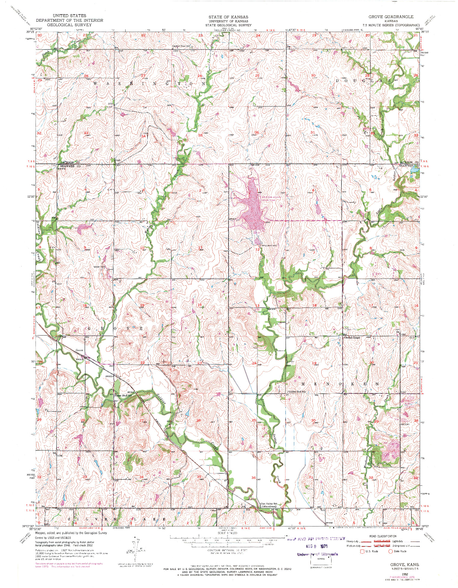 USGS 1:24000-SCALE QUADRANGLE FOR GROVE, KS 1952