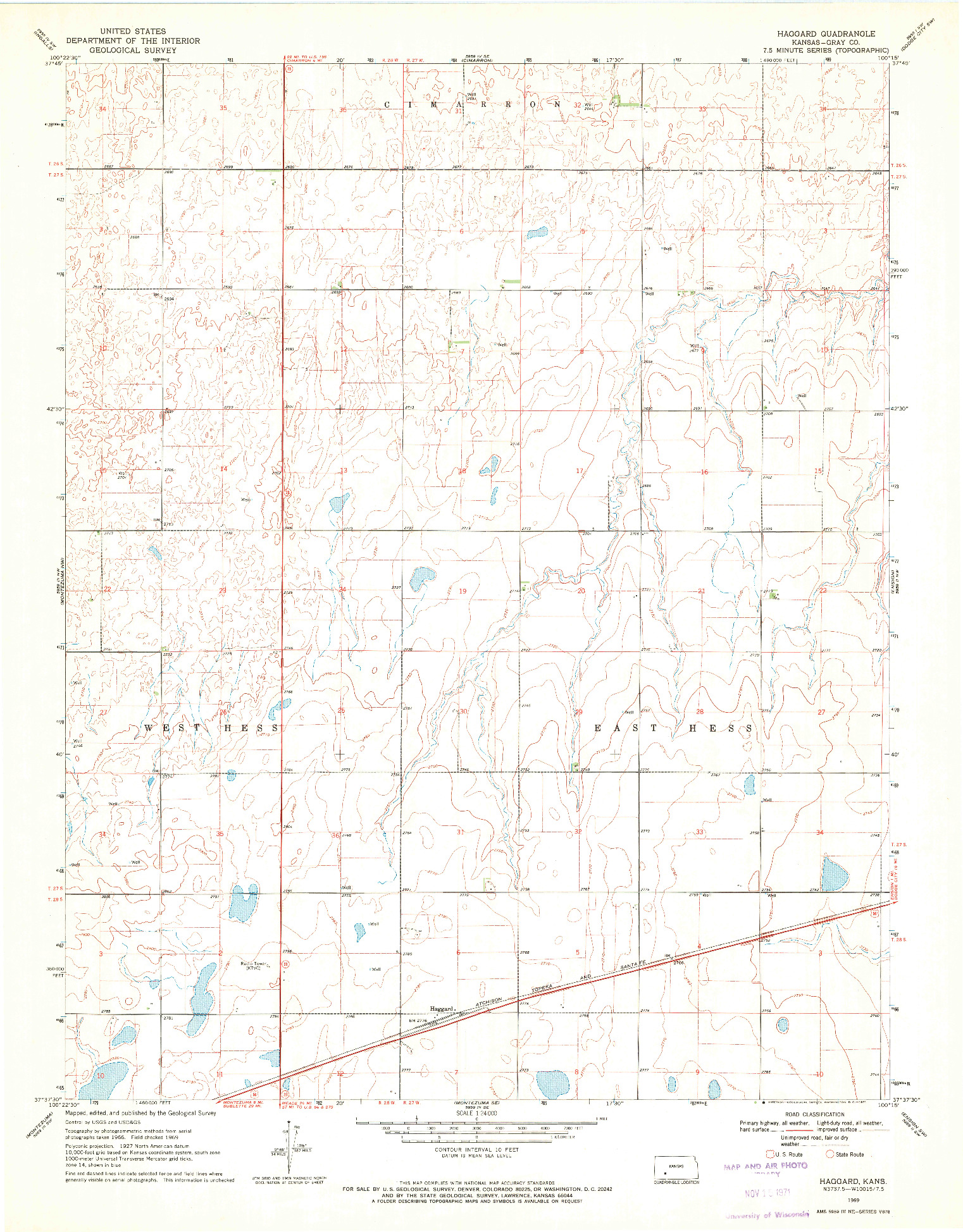 USGS 1:24000-SCALE QUADRANGLE FOR HAGGARD, KS 1969