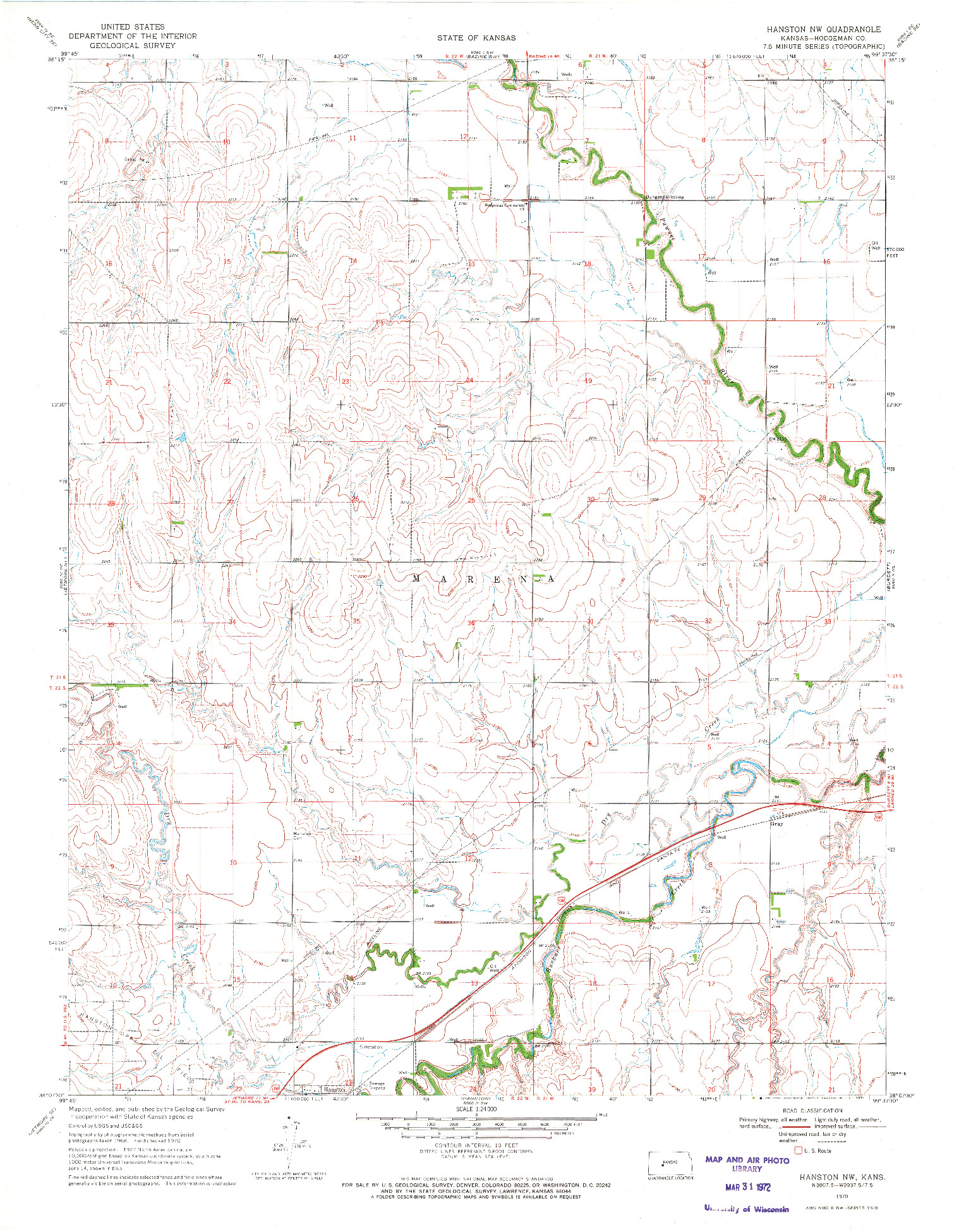 USGS 1:24000-SCALE QUADRANGLE FOR HANSTON NW, KS 1970