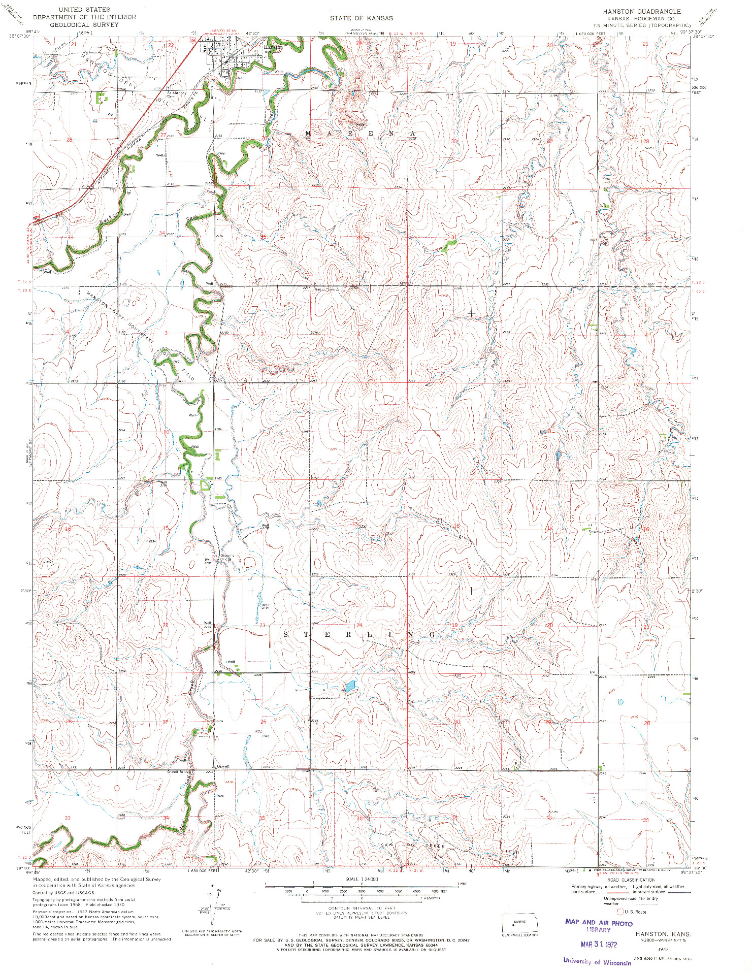 USGS 1:24000-SCALE QUADRANGLE FOR HANSTON, KS 1970