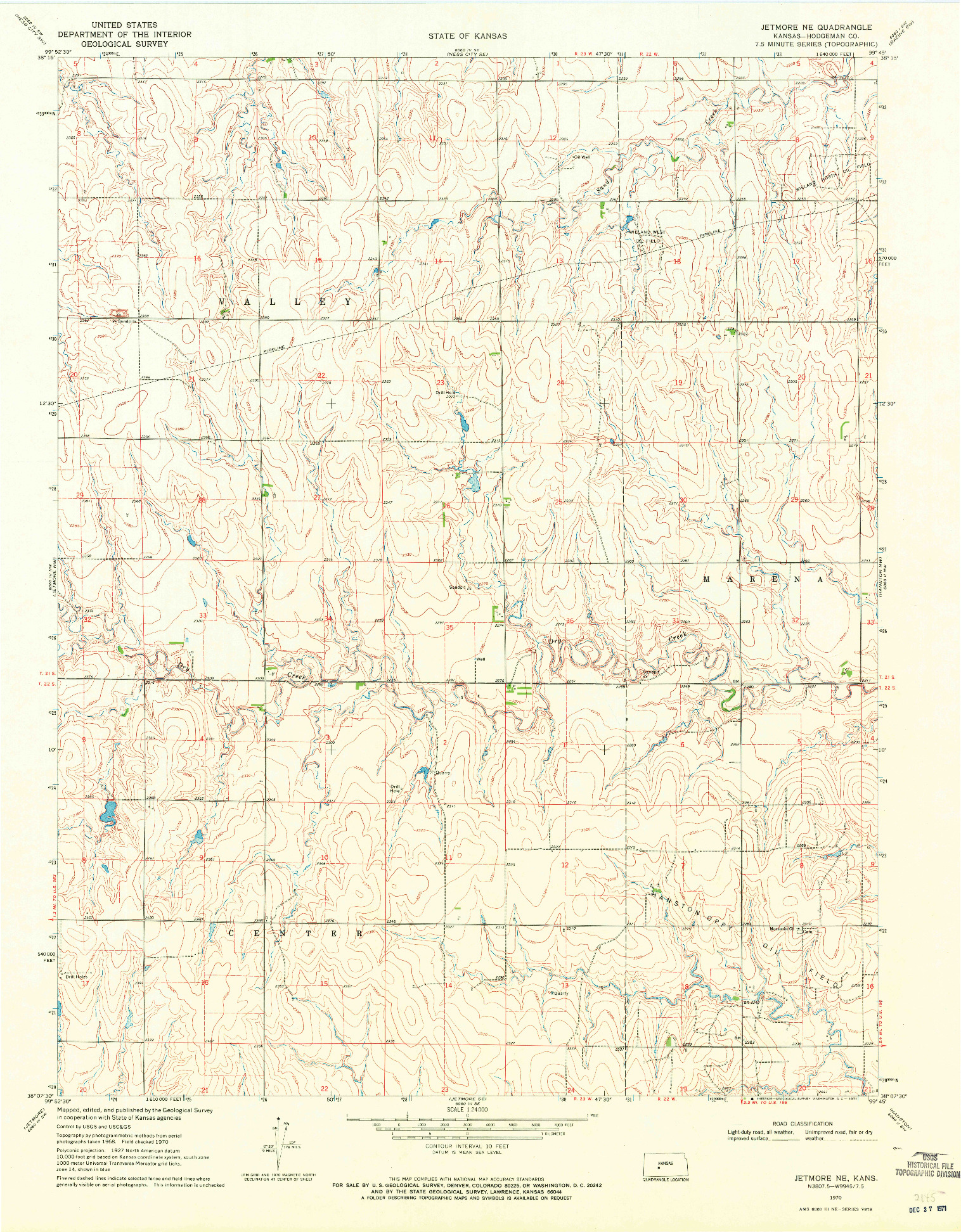 USGS 1:24000-SCALE QUADRANGLE FOR JETMORE NE, KS 1970