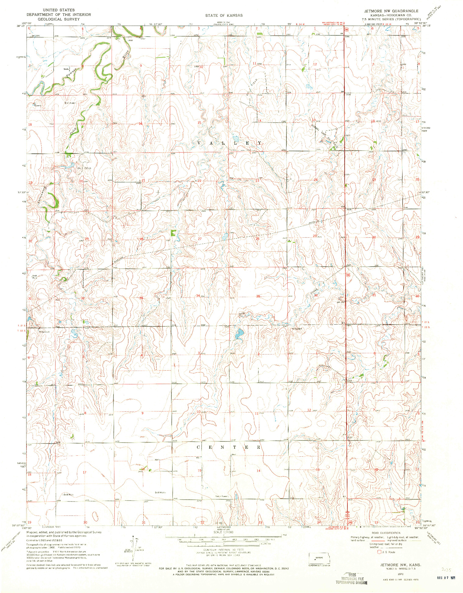 USGS 1:24000-SCALE QUADRANGLE FOR JETMORE NW, KS 1970