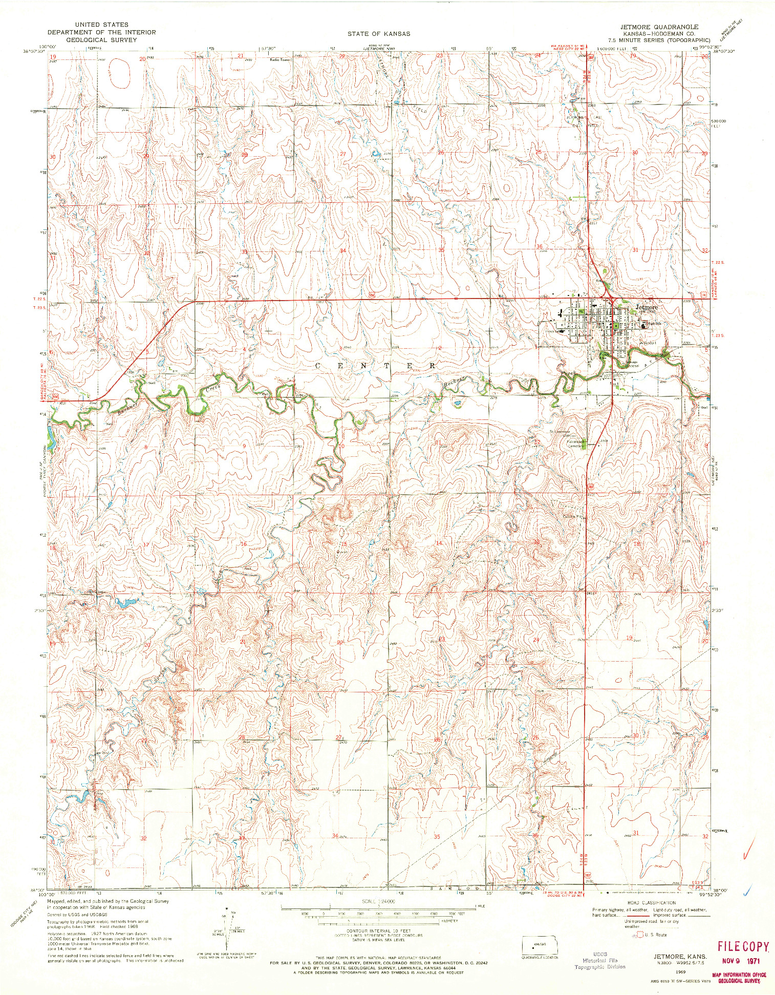USGS 1:24000-SCALE QUADRANGLE FOR JETMORE, KS 1969