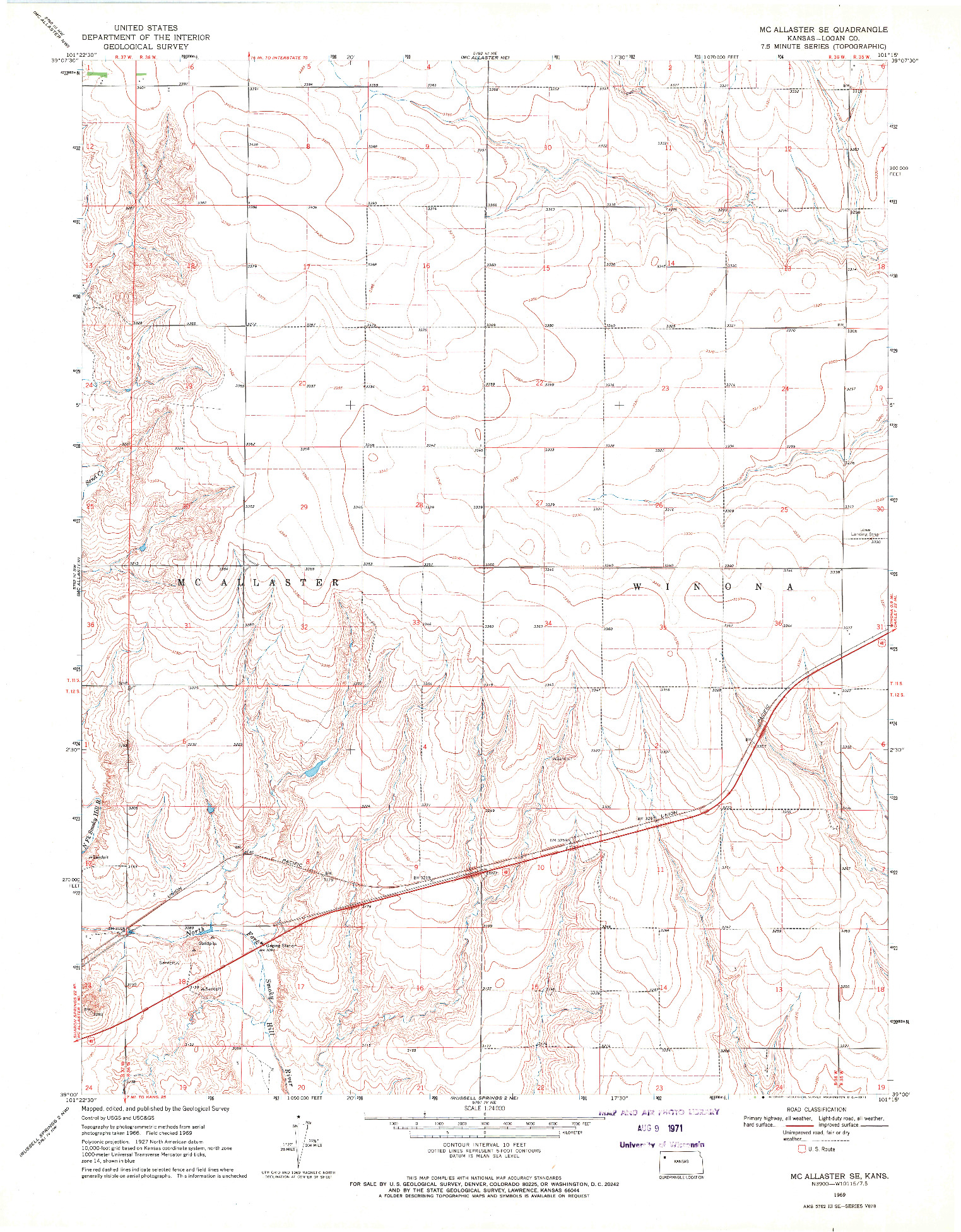 USGS 1:24000-SCALE QUADRANGLE FOR MC ALLASTER SE, KS 1969