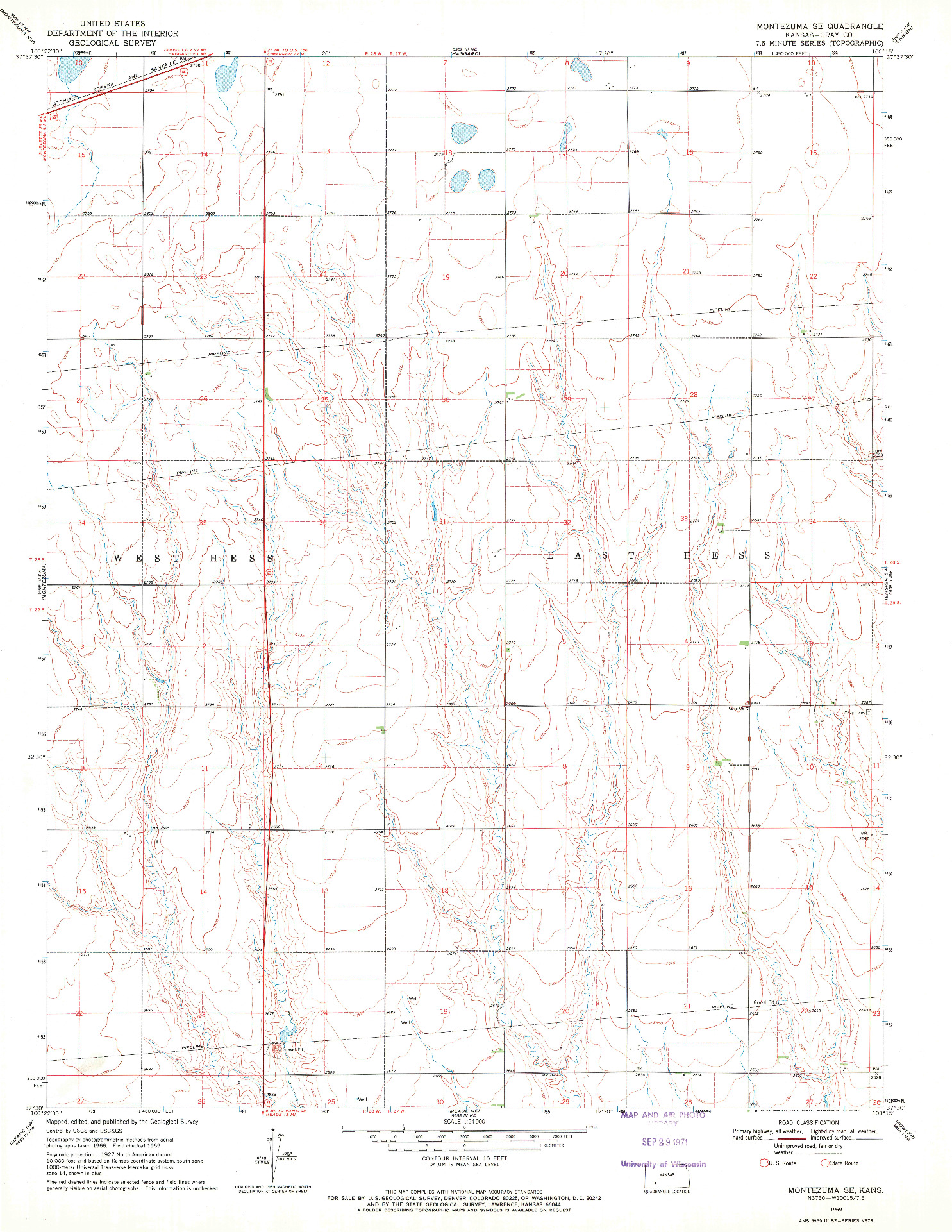 USGS 1:24000-SCALE QUADRANGLE FOR MONTEZUMA SE, KS 1969