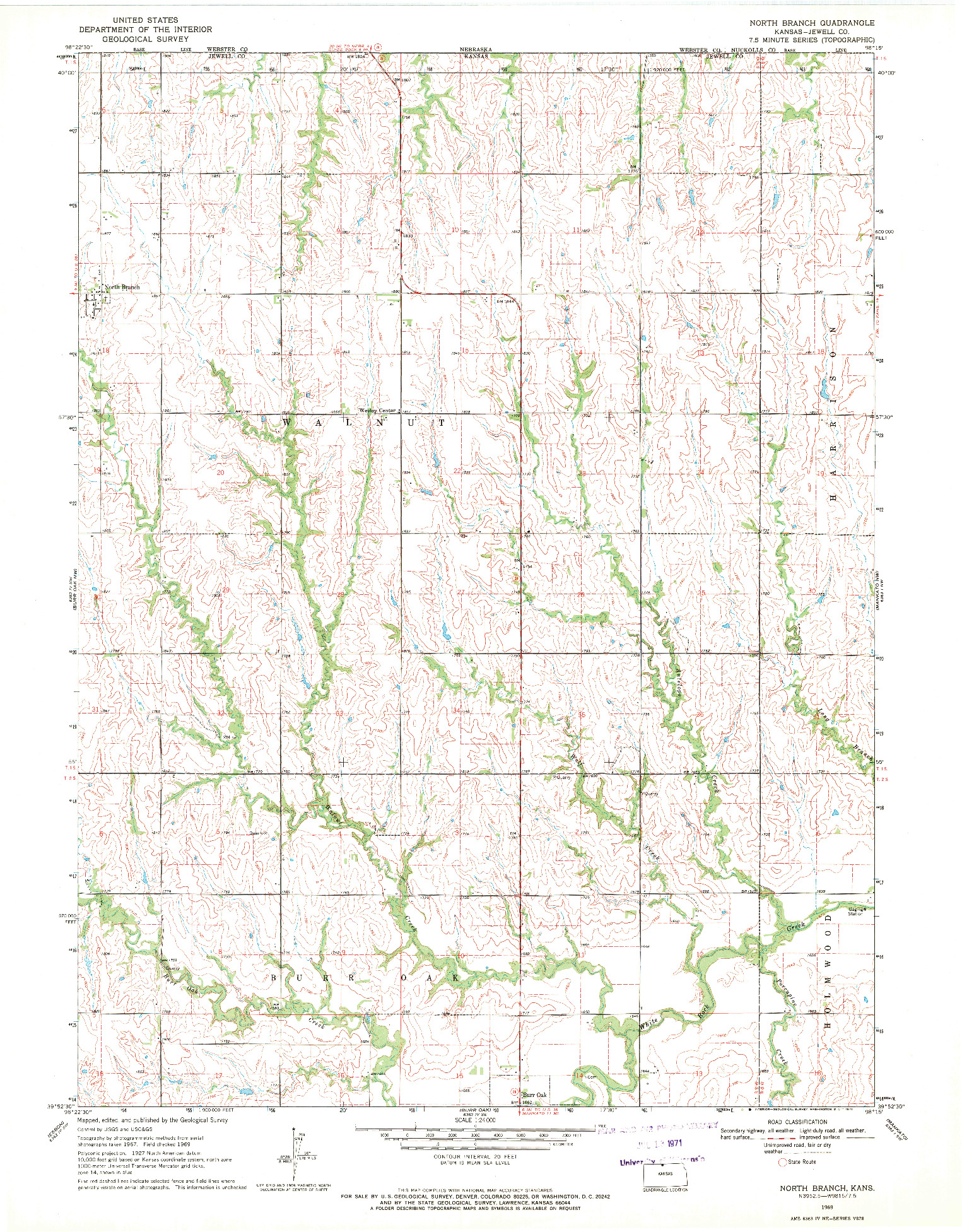 USGS 1:24000-SCALE QUADRANGLE FOR NORTH BRANCH, KS 1969