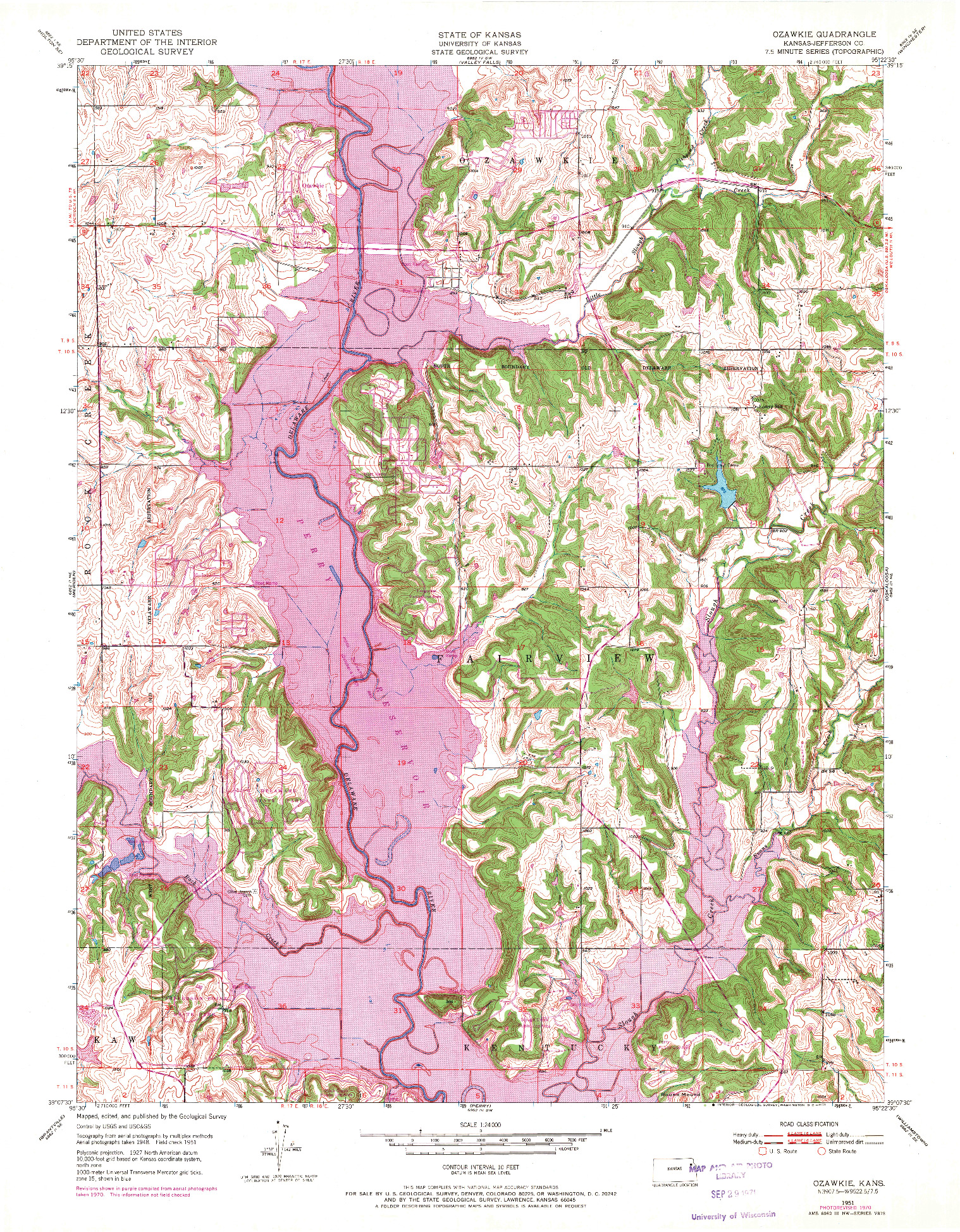 USGS 1:24000-SCALE QUADRANGLE FOR OZAWKIE, KS 1951