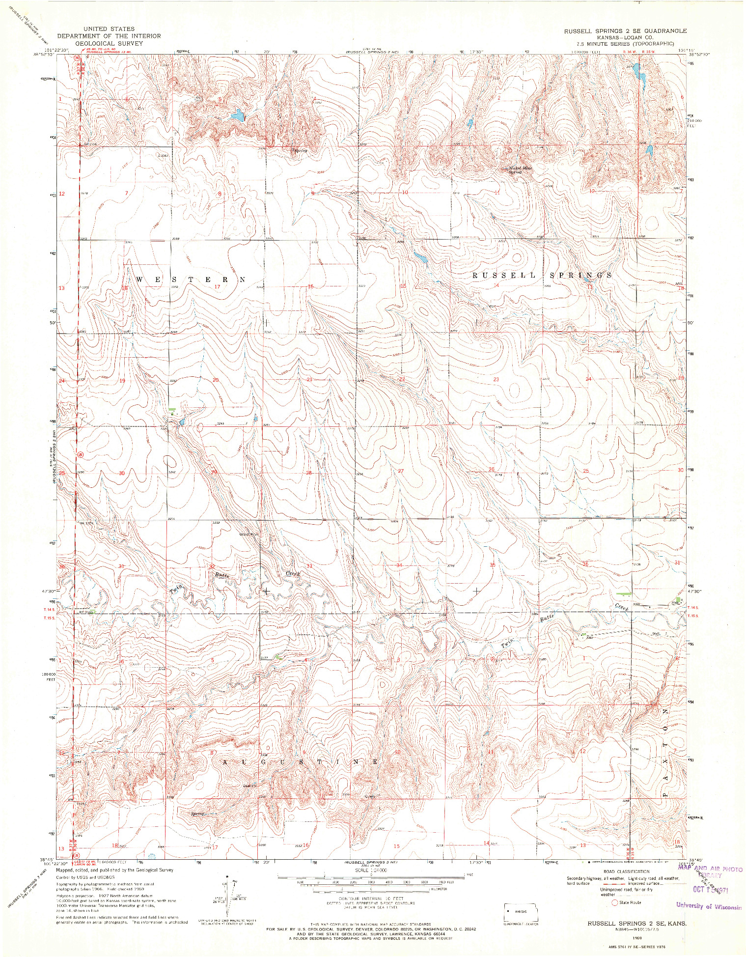 USGS 1:24000-SCALE QUADRANGLE FOR RUSSELL SPRINGS 2 SE, KS 1969