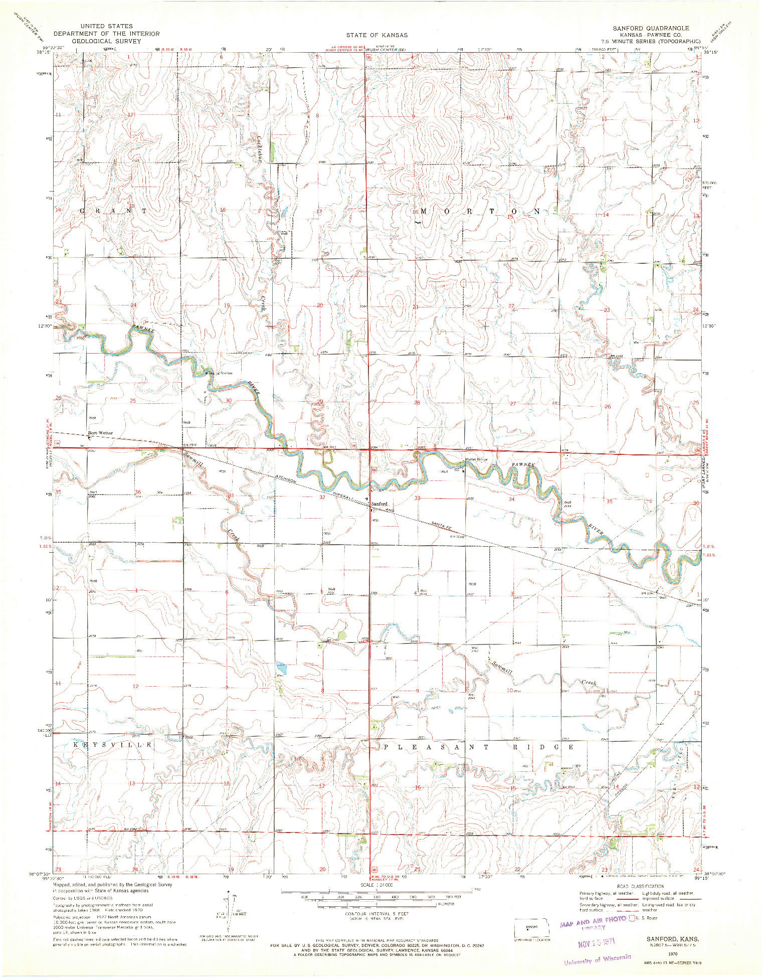 USGS 1:24000-SCALE QUADRANGLE FOR SANFORD, KS 1970