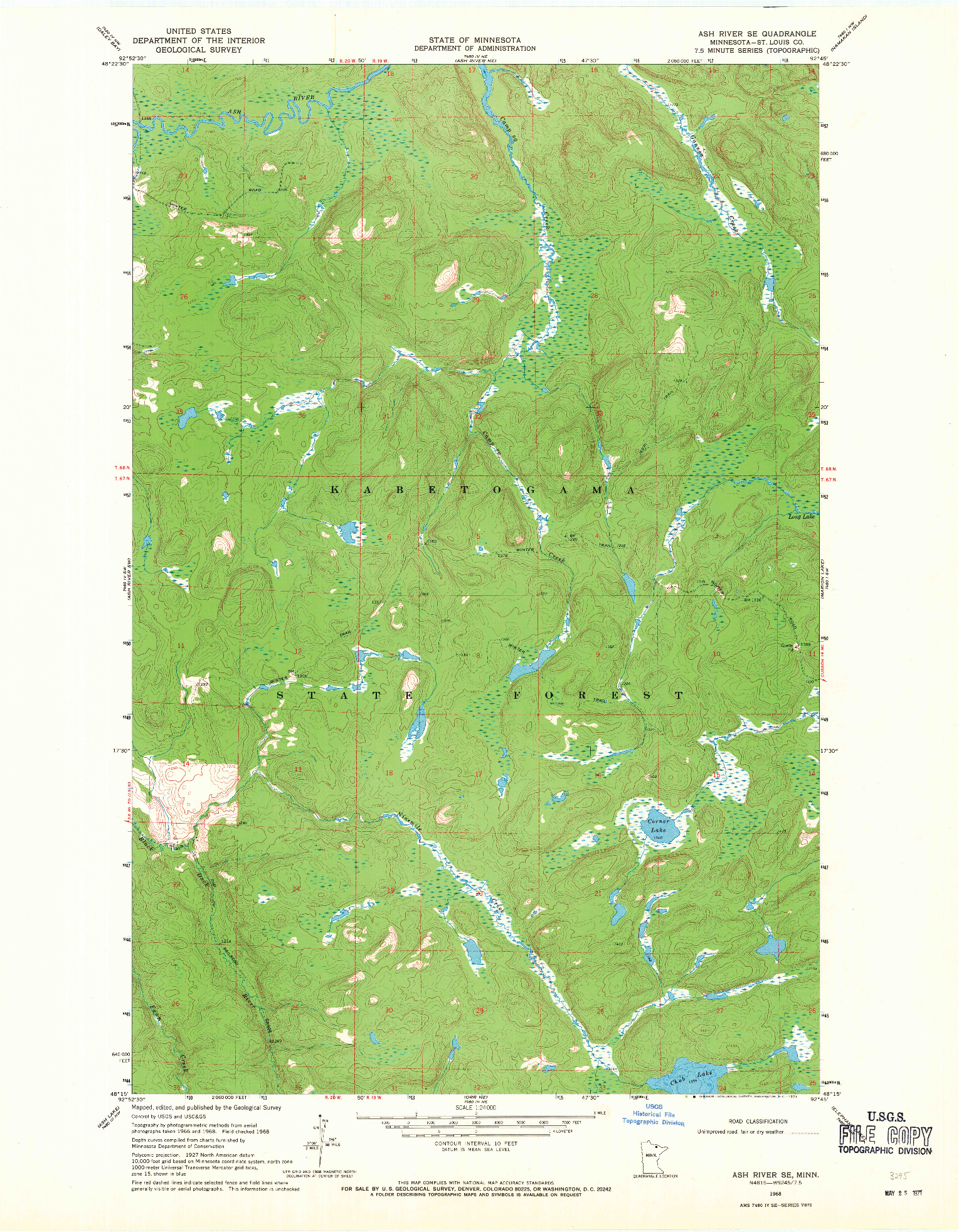 USGS 1:24000-SCALE QUADRANGLE FOR ASH RIVER SE, MN 1968