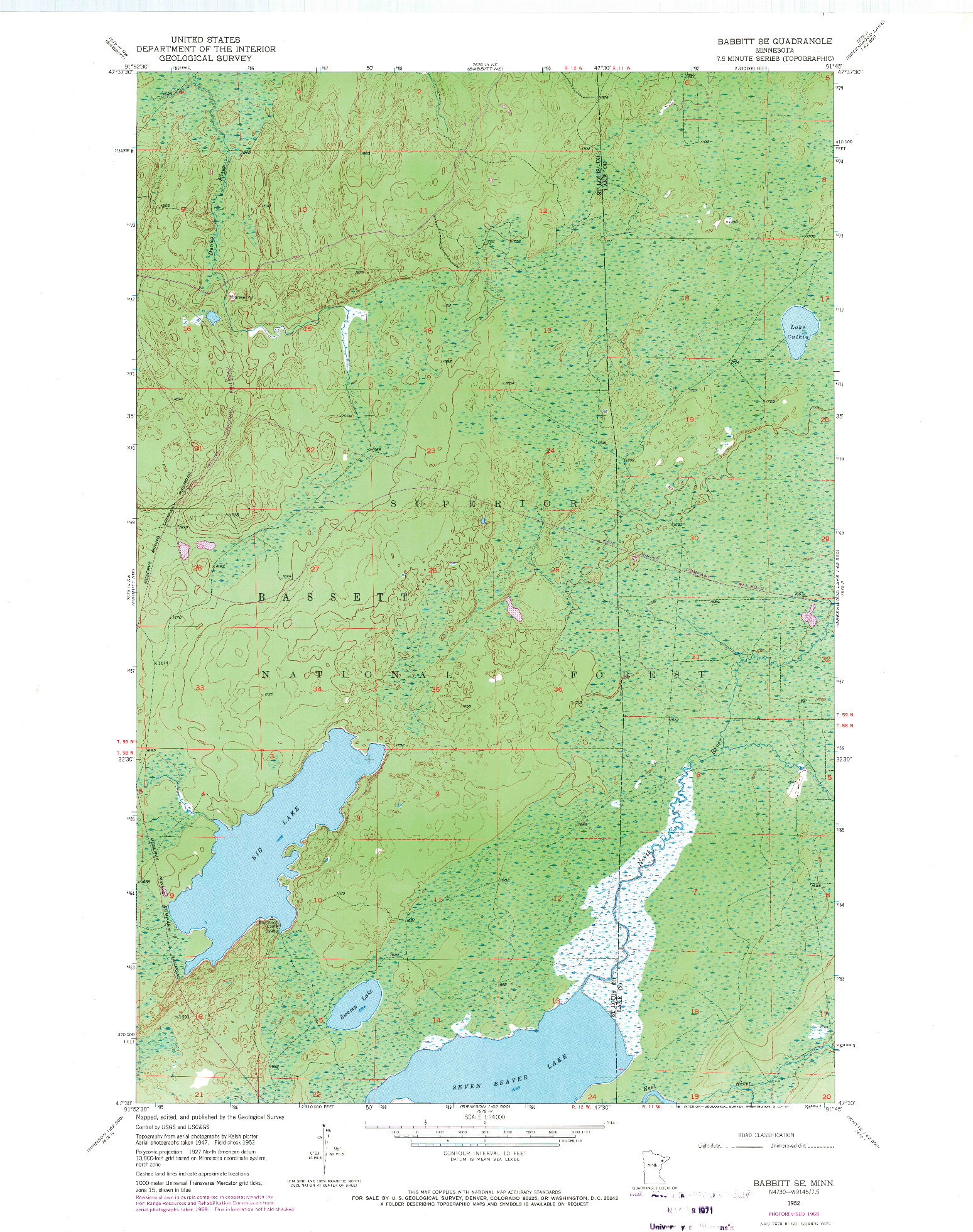 USGS 1:24000-SCALE QUADRANGLE FOR BABBITT SE, MN 1952