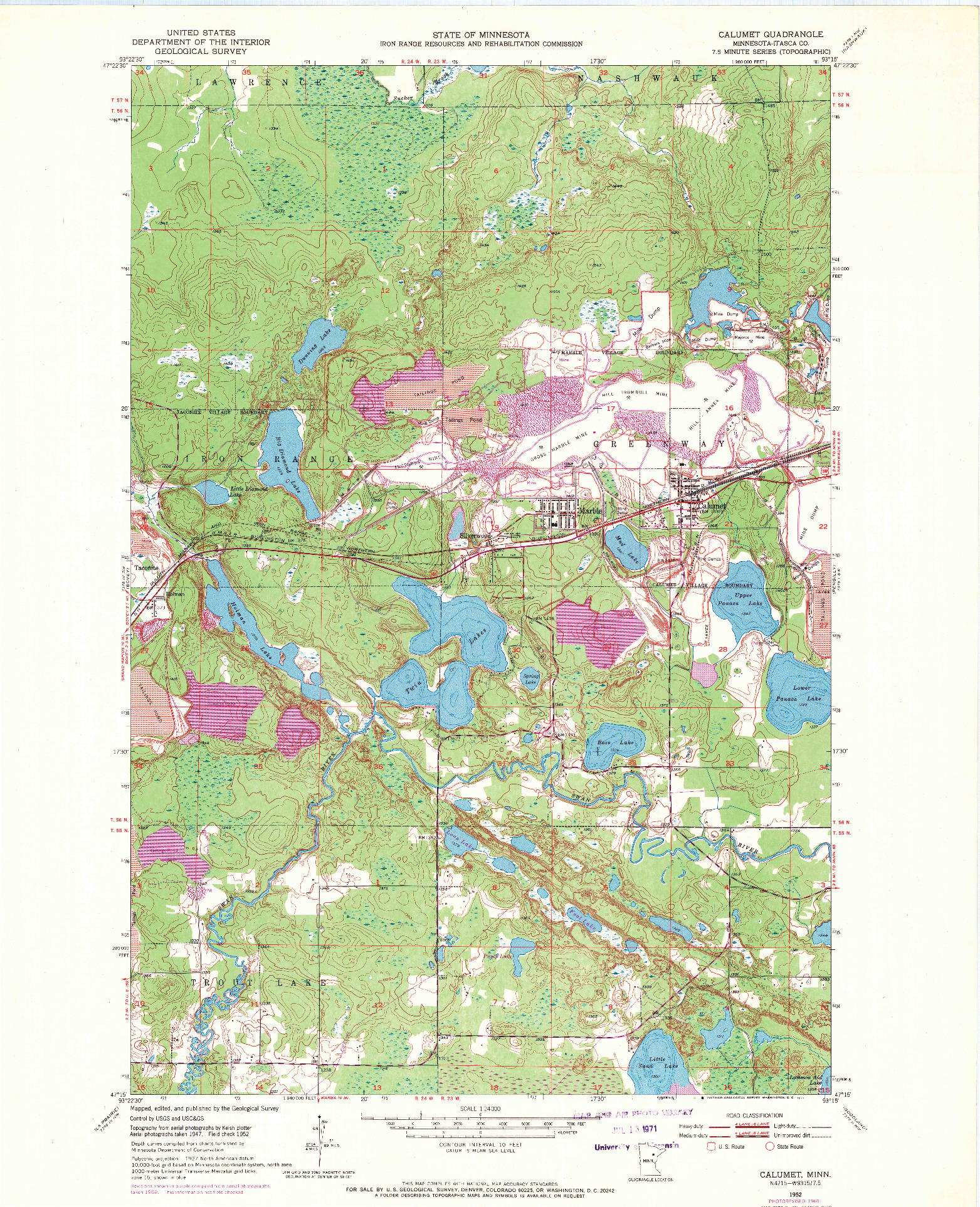 USGS 1:24000-SCALE QUADRANGLE FOR CALUMET, MN 1952