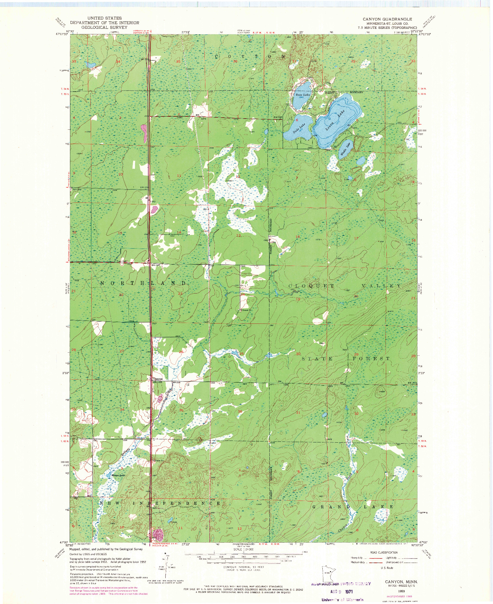 USGS 1:24000-SCALE QUADRANGLE FOR CANYON, MN 1953
