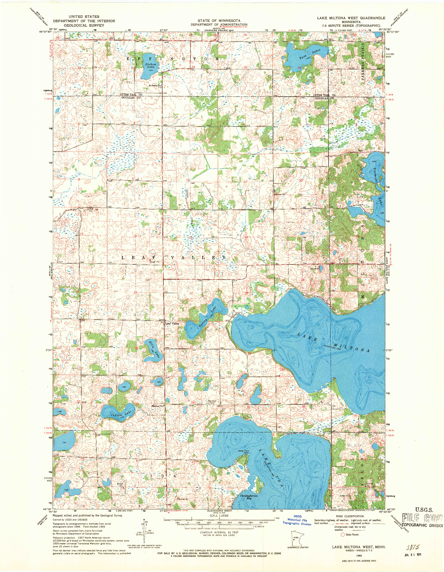 USGS 1:24000-SCALE QUADRANGLE FOR LAKE MILTONA WEST, MN 1969