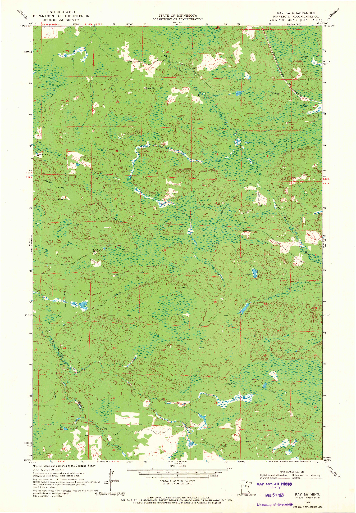 USGS 1:24000-SCALE QUADRANGLE FOR RAY SW, MN 1969