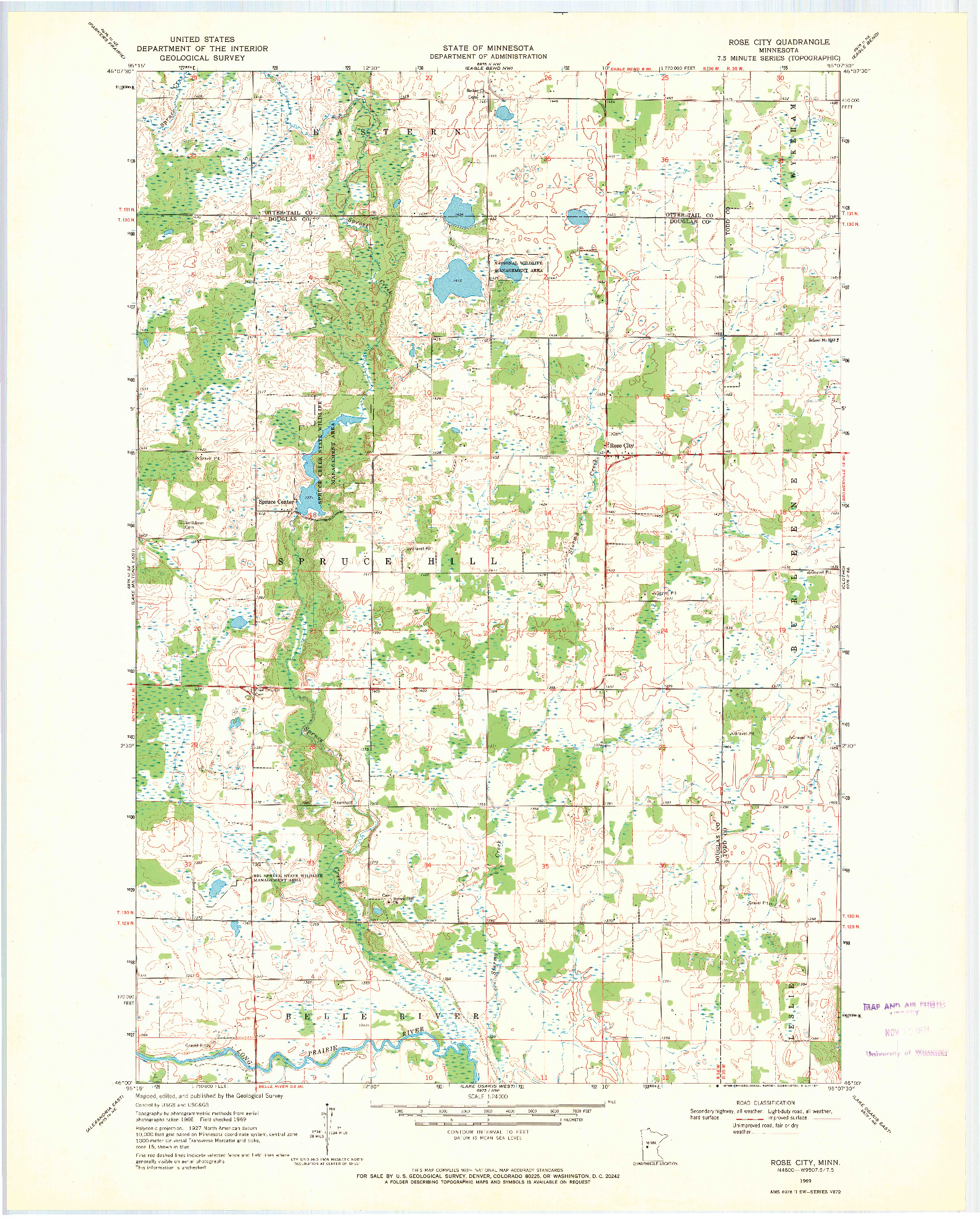 USGS 1:24000-SCALE QUADRANGLE FOR ROSE CITY, MN 1969