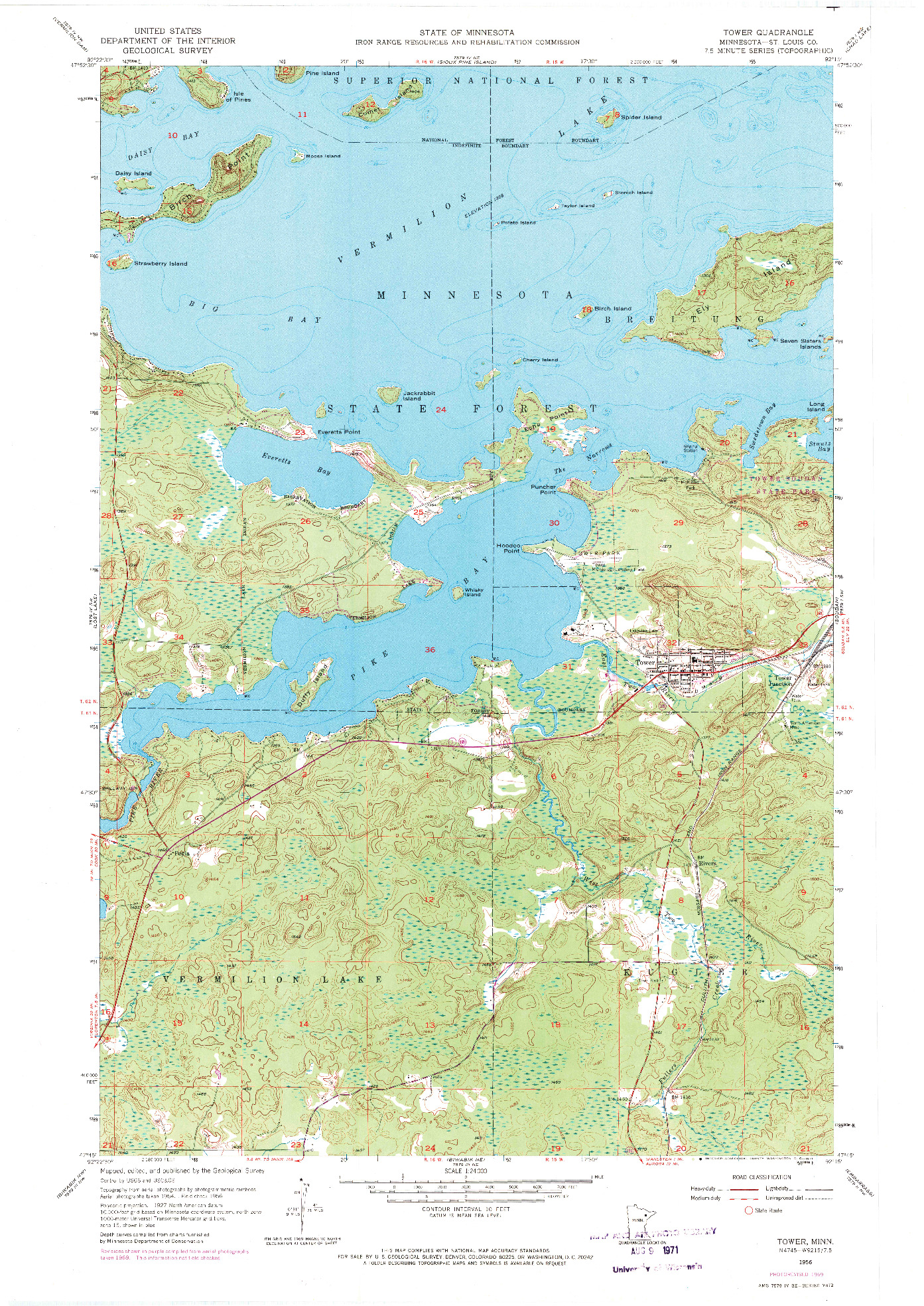 USGS 1:24000-SCALE QUADRANGLE FOR TOWER, MN 1956