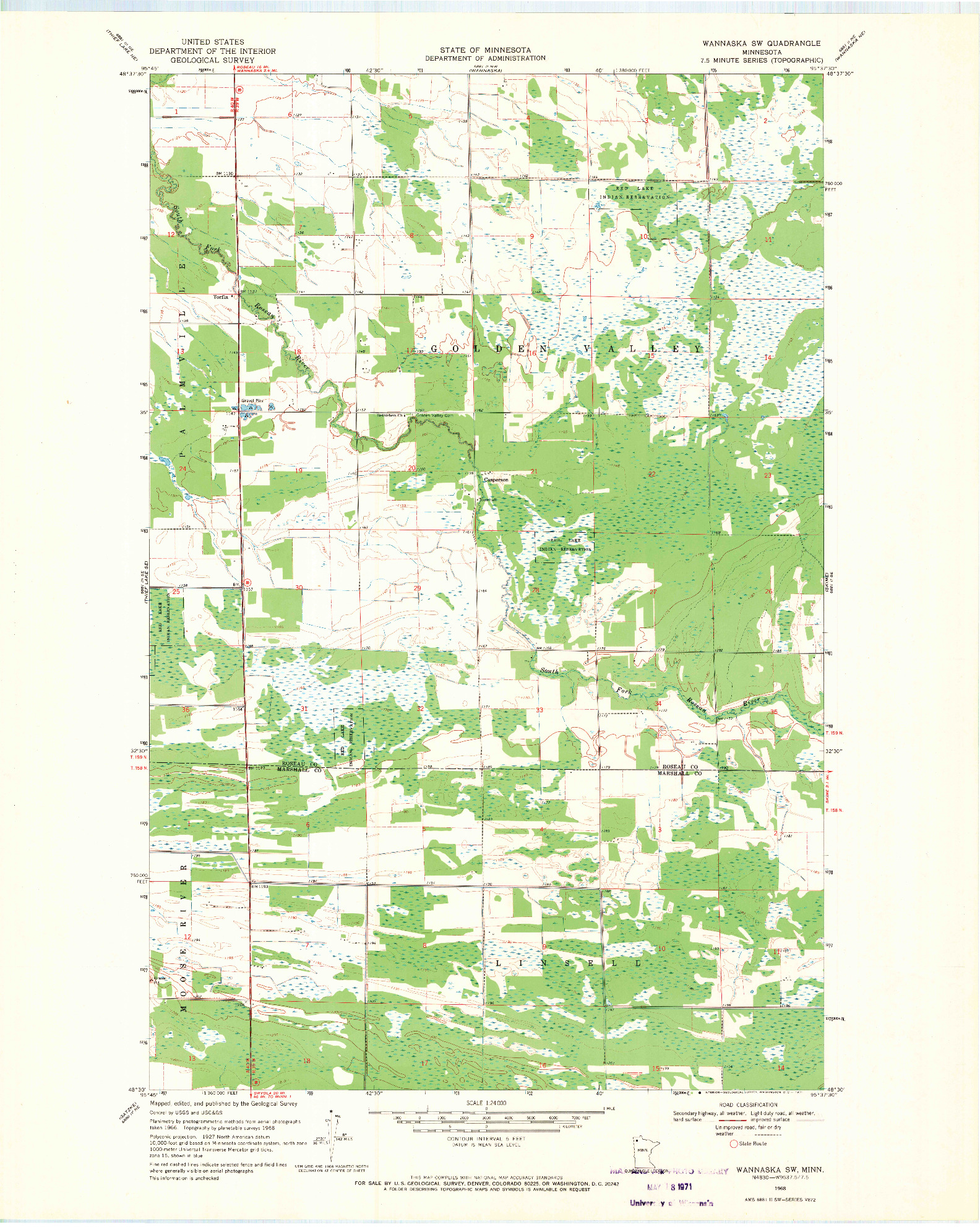 USGS 1:24000-SCALE QUADRANGLE FOR WANNASKA SW, MN 1968