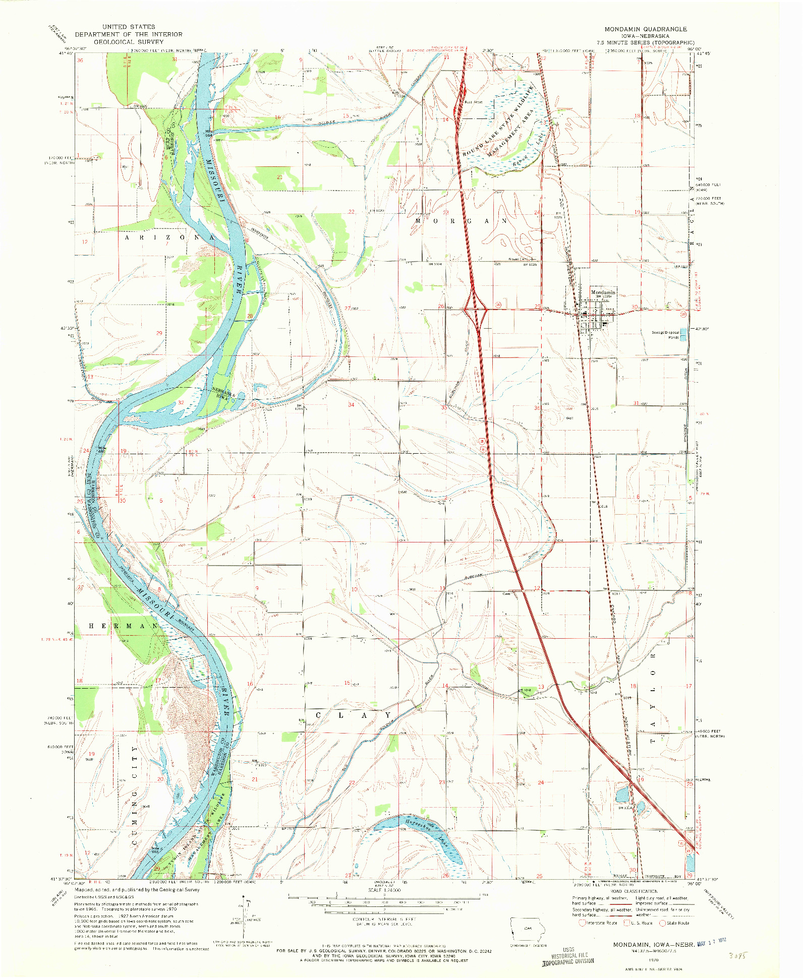 USGS 1:24000-SCALE QUADRANGLE FOR MONDAMIN, IA 1970