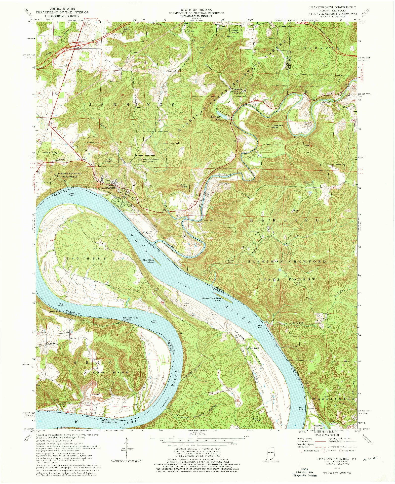USGS 1:24000-SCALE QUADRANGLE FOR LEAVENWORTH, IN 1970