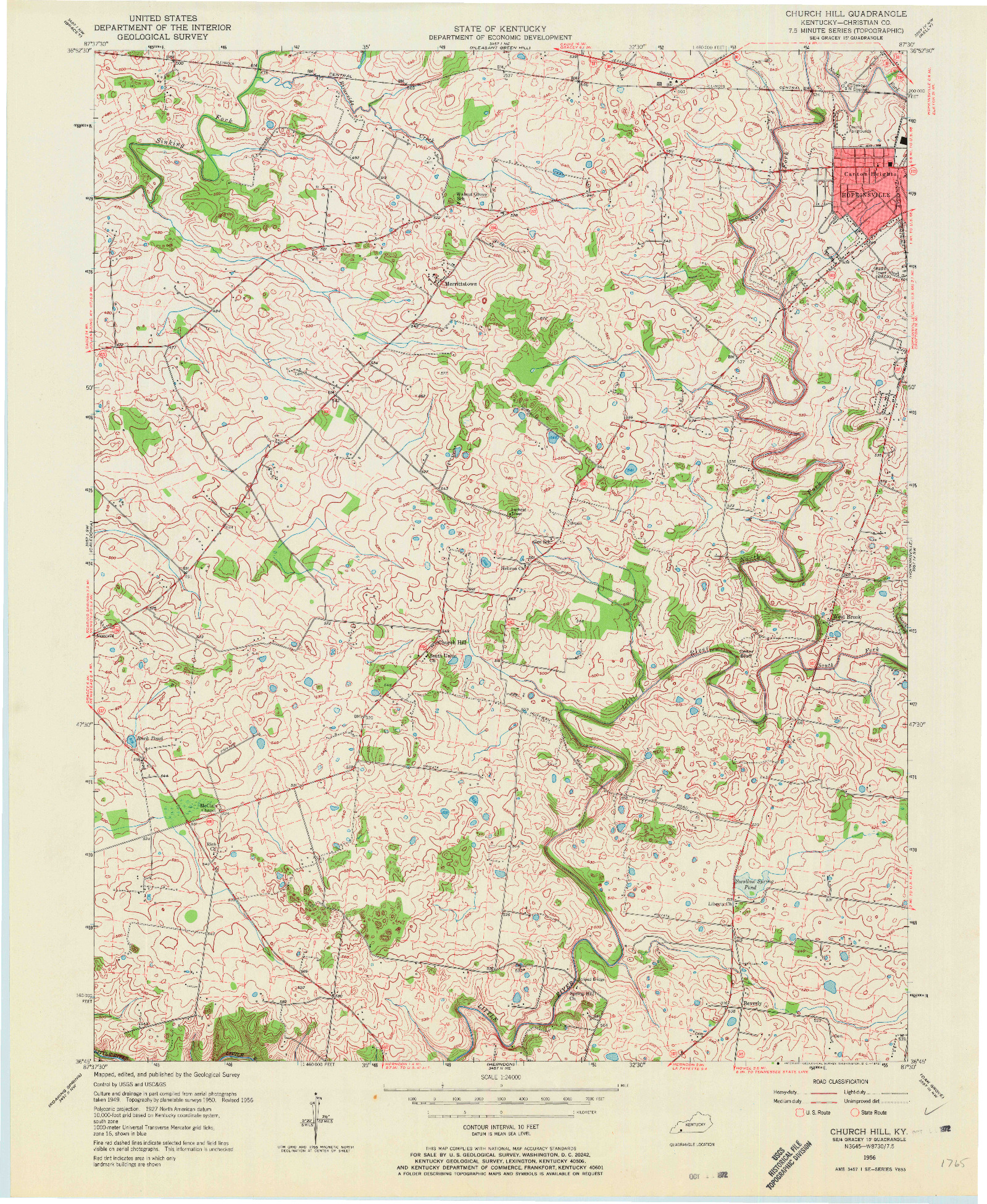 USGS 1:24000-SCALE QUADRANGLE FOR CHURCH HILL, KY 1956