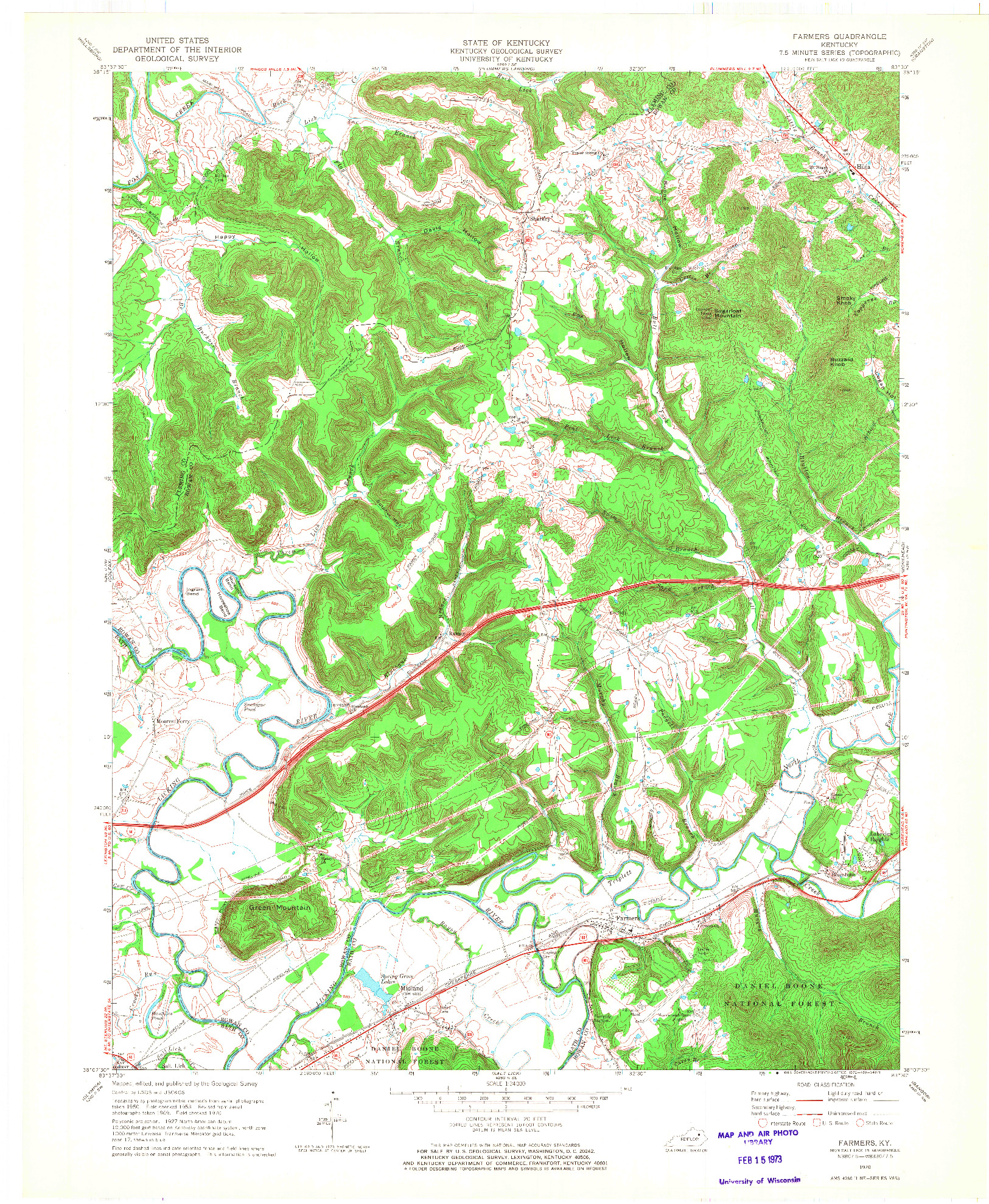USGS 1:24000-SCALE QUADRANGLE FOR FARMERS, KY 1970