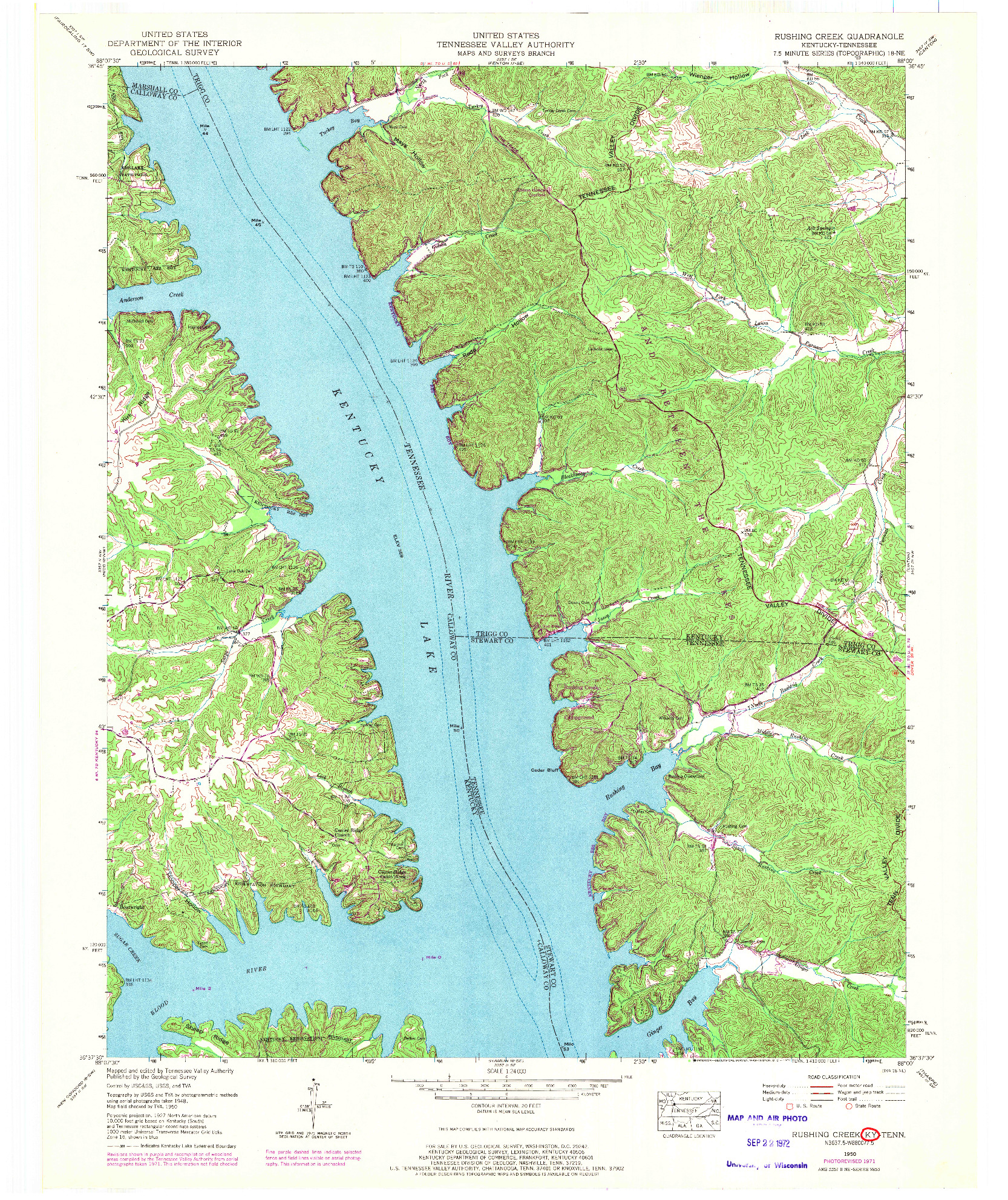 USGS 1:24000-SCALE QUADRANGLE FOR RUSHING CREEK, KY 1950