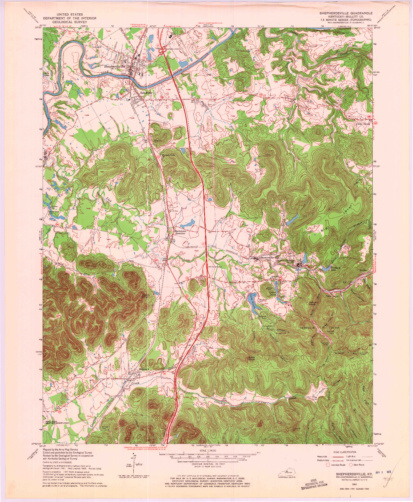 USGS 1:24000-SCALE QUADRANGLE FOR SHEPHERDSVILLE, KY 1962