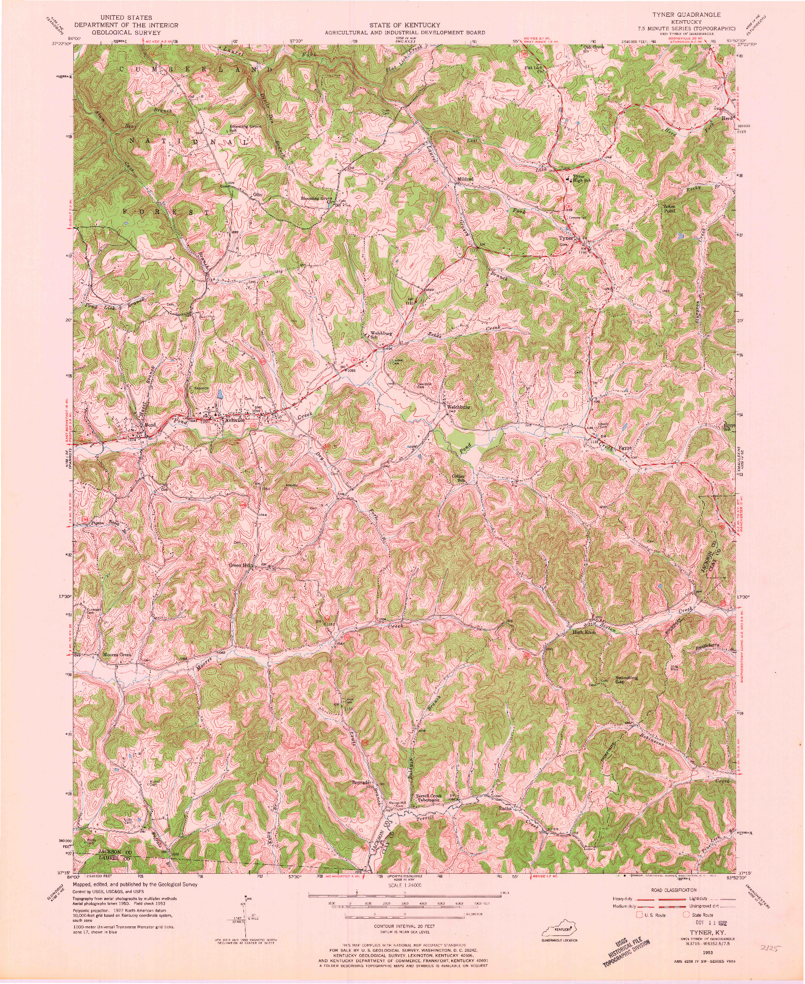 USGS 1:24000-SCALE QUADRANGLE FOR TYNER, KY 1953