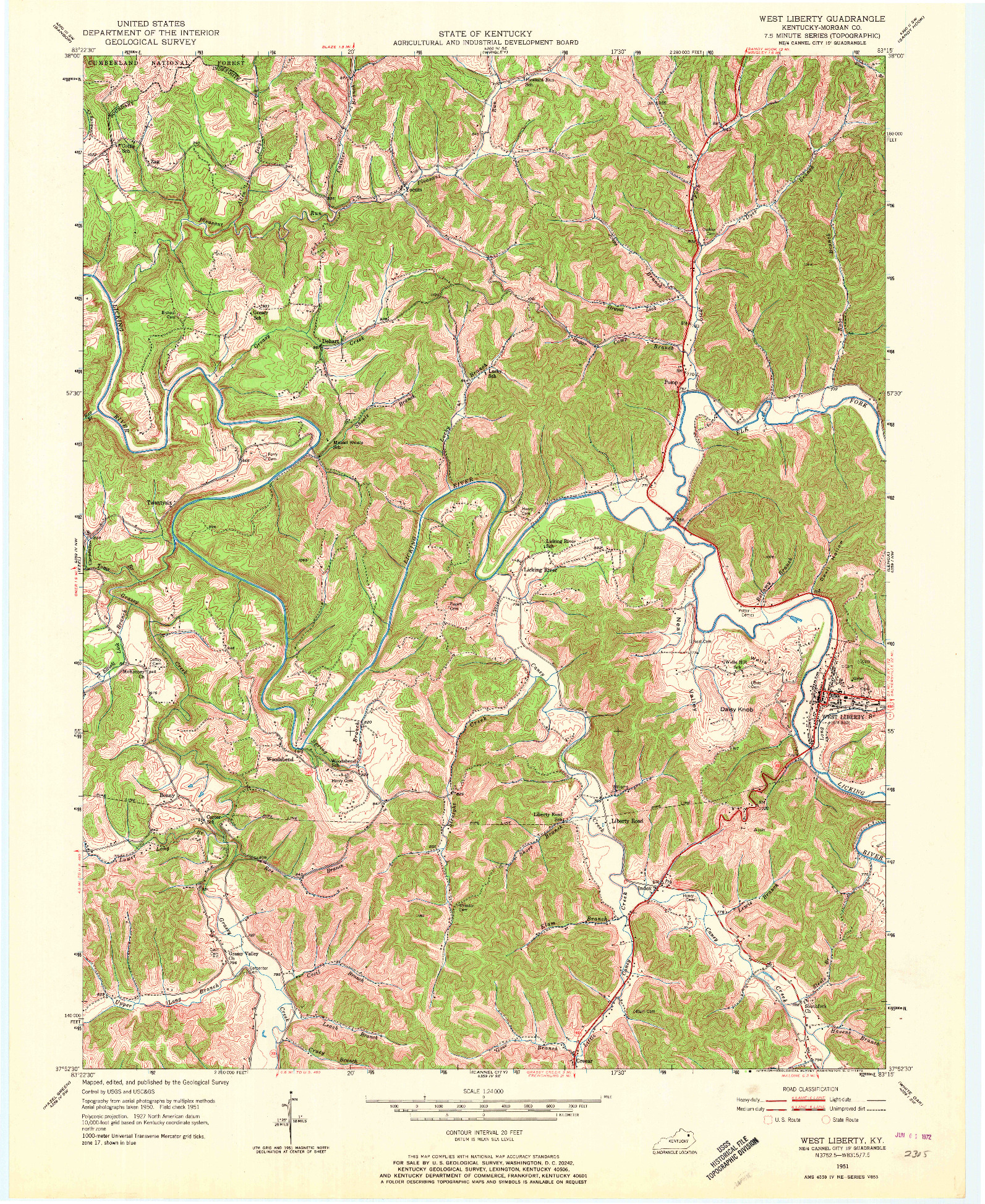 USGS 1:24000-SCALE QUADRANGLE FOR WEST LIBERTY, KY 1951