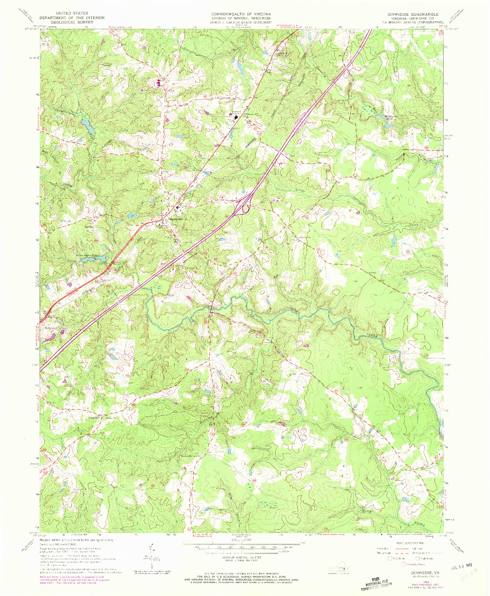 USGS 1:24000-SCALE QUADRANGLE FOR DINWIDDIE, VA 1963