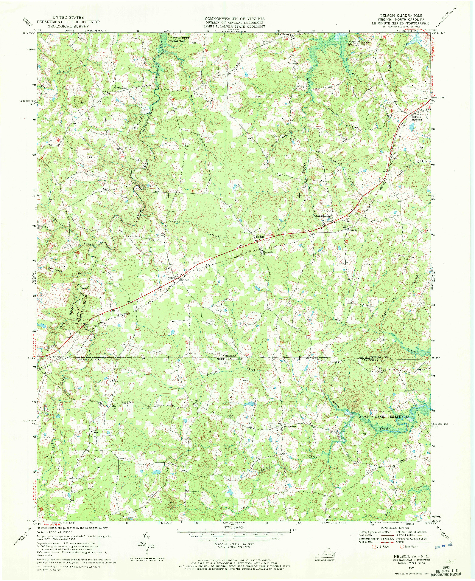 USGS 1:24000-SCALE QUADRANGLE FOR NELSON, VA 1968