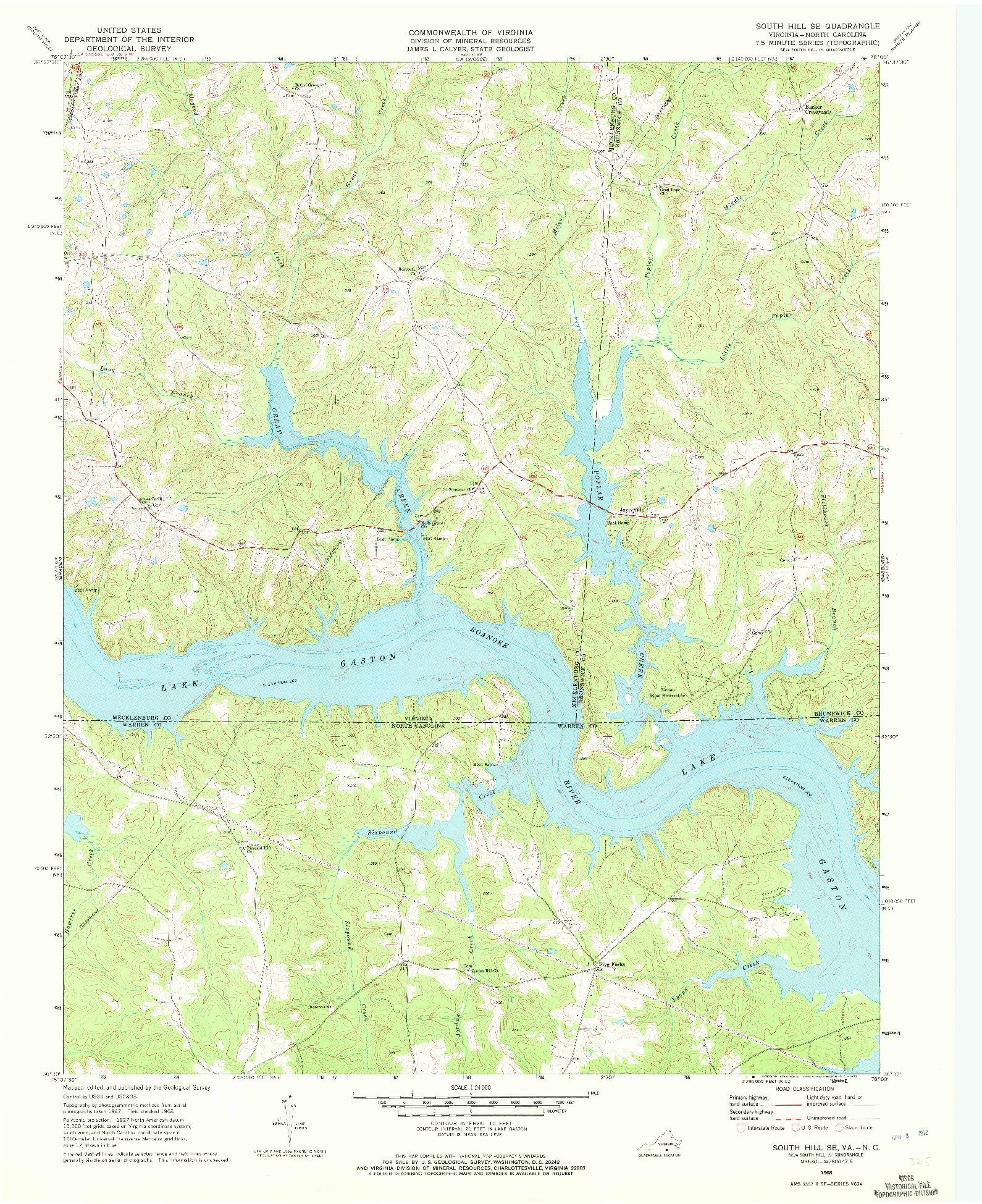 USGS 1:24000-SCALE QUADRANGLE FOR SOUTH HILL SE, VA 1968