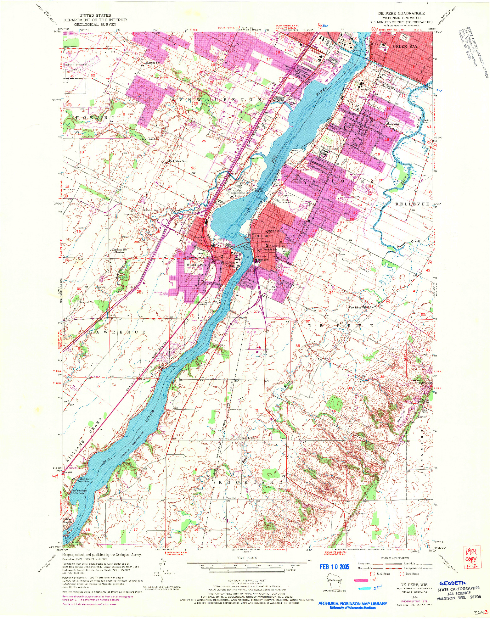 USGS 1:24000-SCALE QUADRANGLE FOR DE PERE, WI 1954