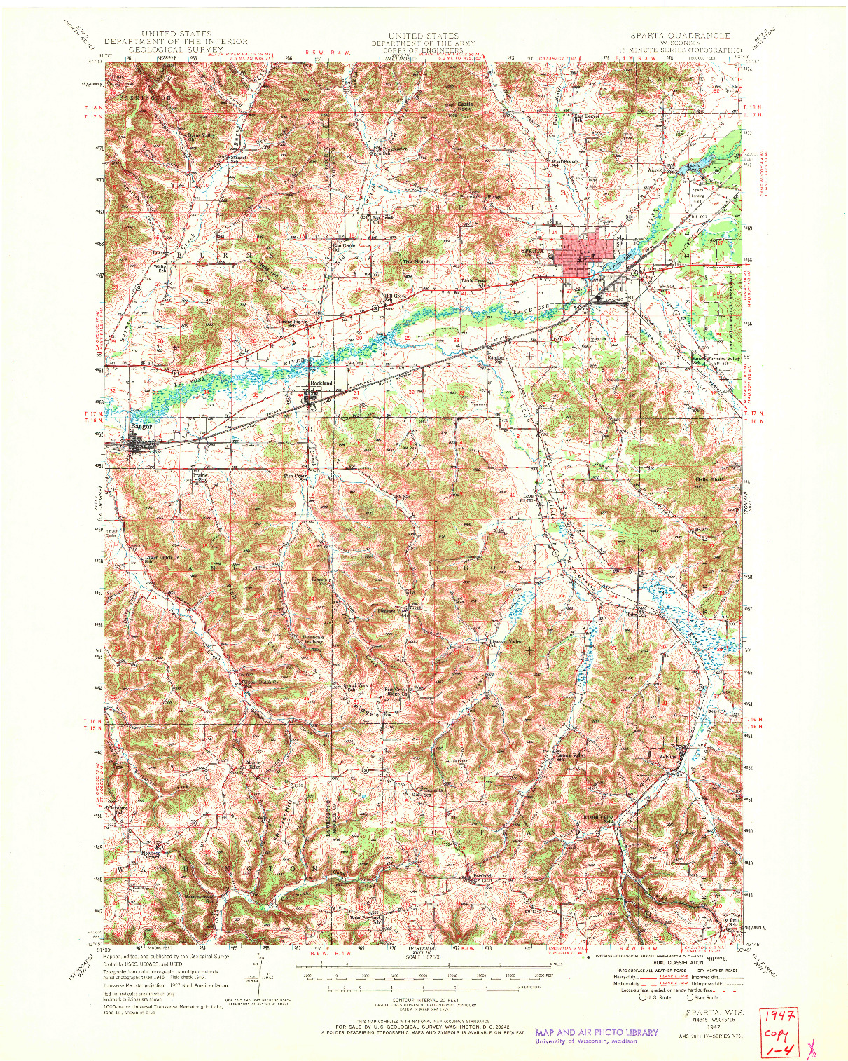 USGS 1:62500-SCALE QUADRANGLE FOR SPARTA, WI 1947