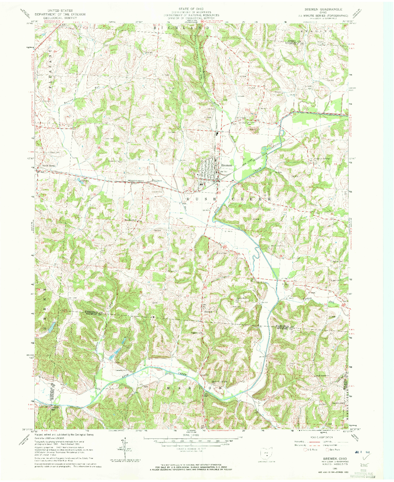 USGS 1:24000-SCALE QUADRANGLE FOR BREMEN, OH 1961