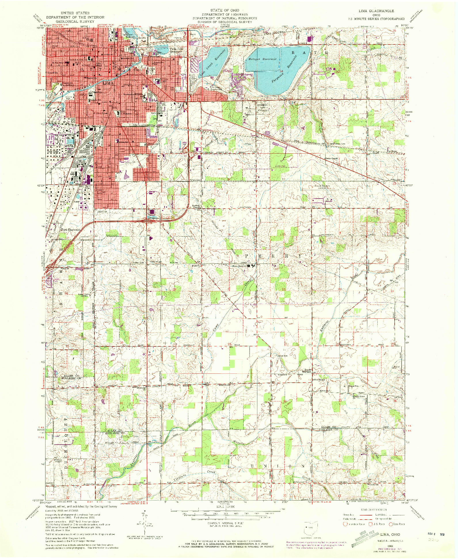 USGS 1:24000-SCALE QUADRANGLE FOR LIMA, OH 1961