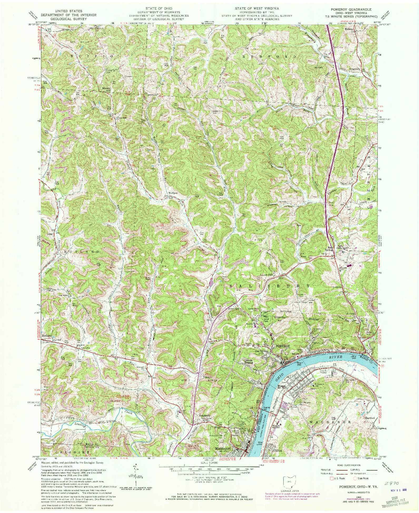 USGS 1:24000-SCALE QUADRANGLE FOR POMEROY, OH 1960