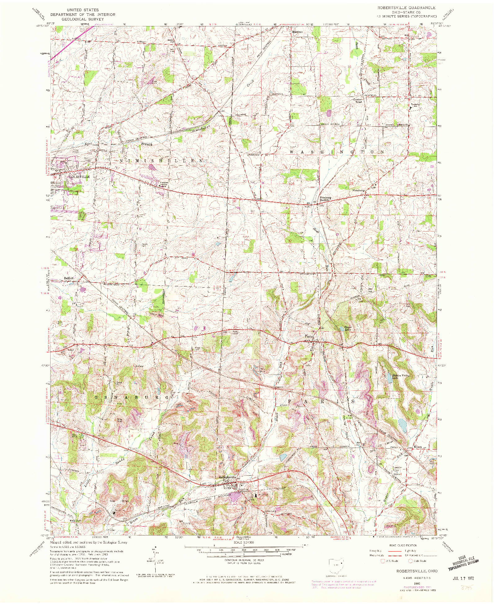USGS 1:24000-SCALE QUADRANGLE FOR ROBERTSVILLE, OH 1960