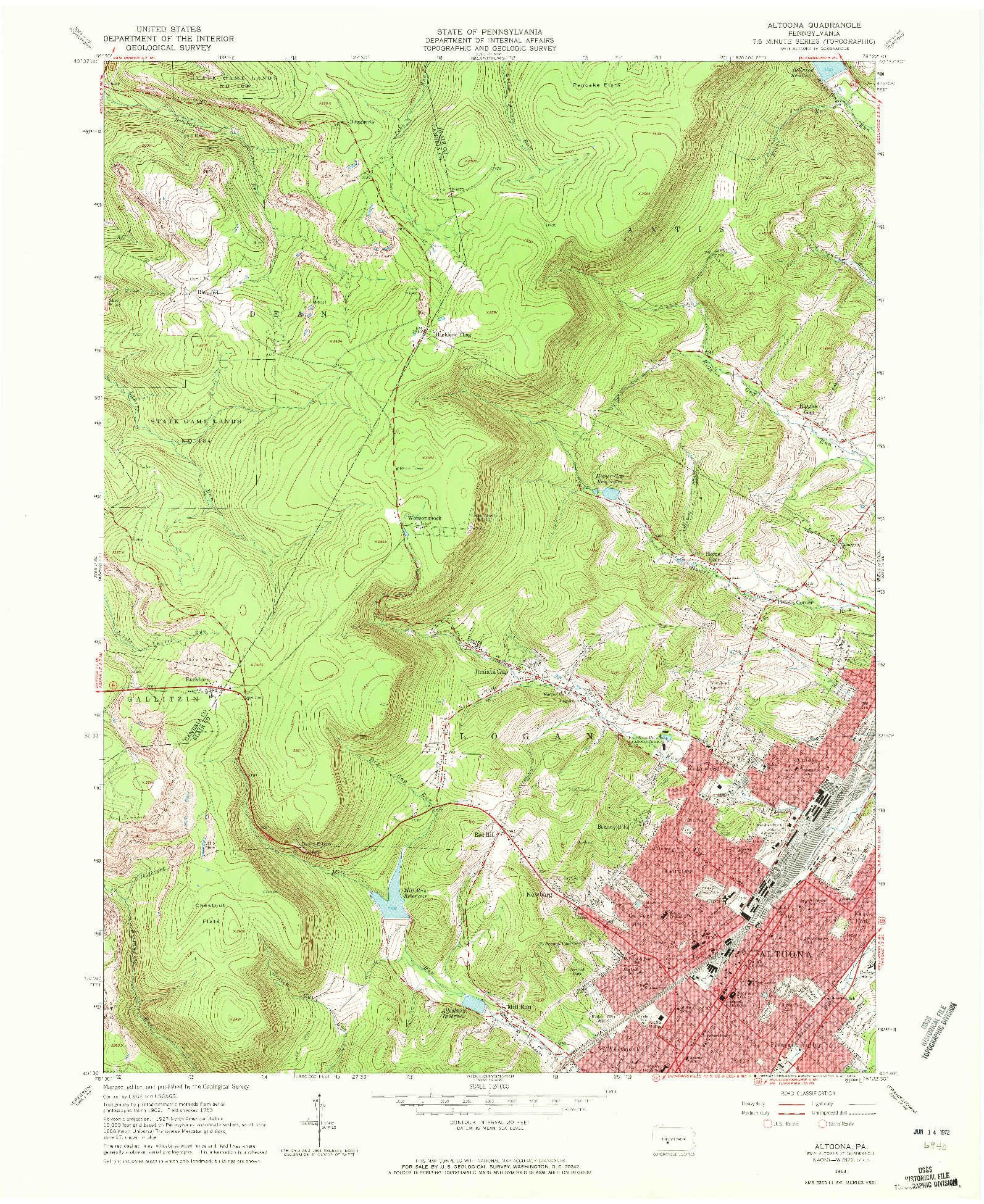 USGS 1:24000-SCALE QUADRANGLE FOR ALTOONA, PA 1963