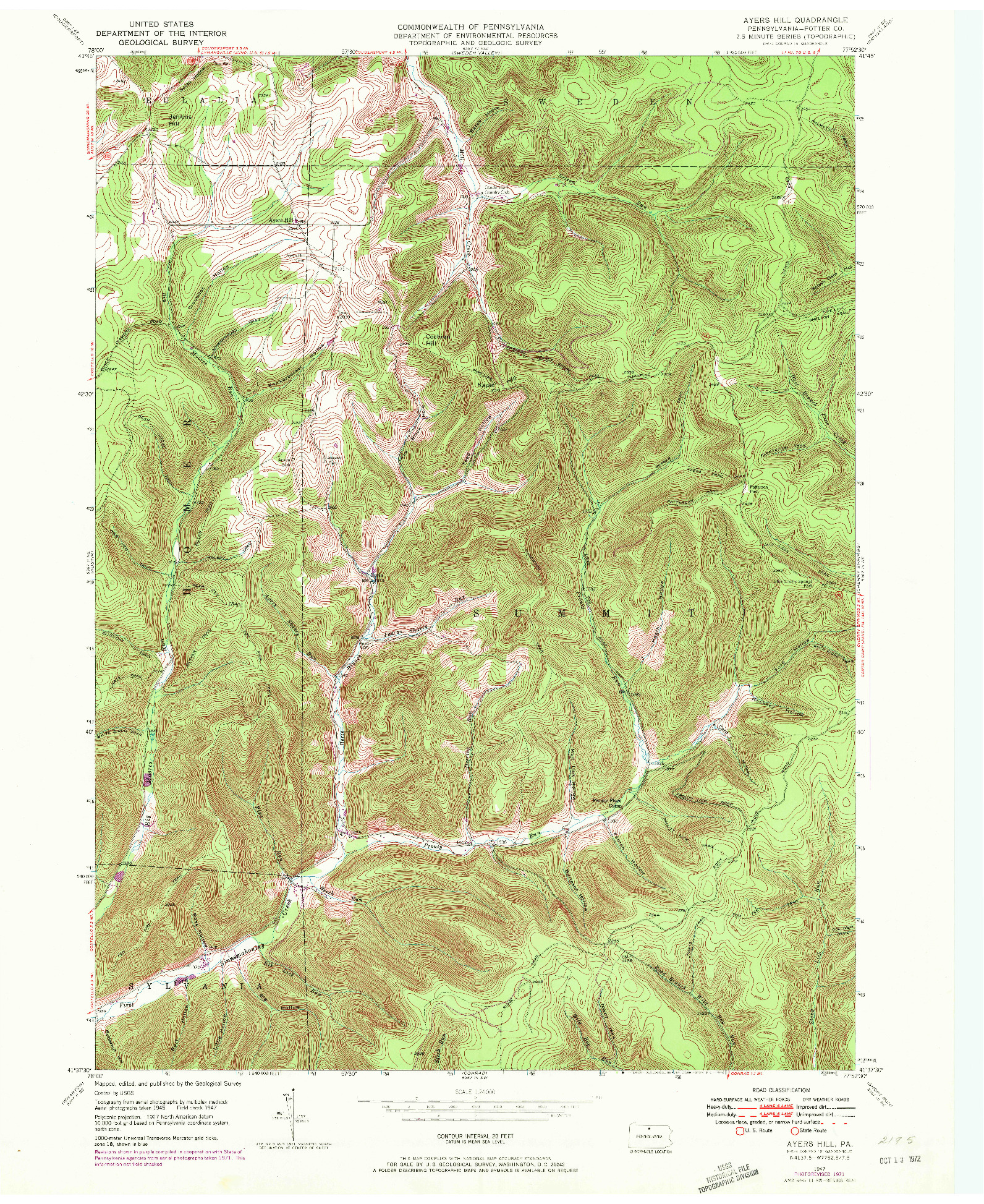 USGS 1:24000-SCALE QUADRANGLE FOR AYERS HILL, PA 1947