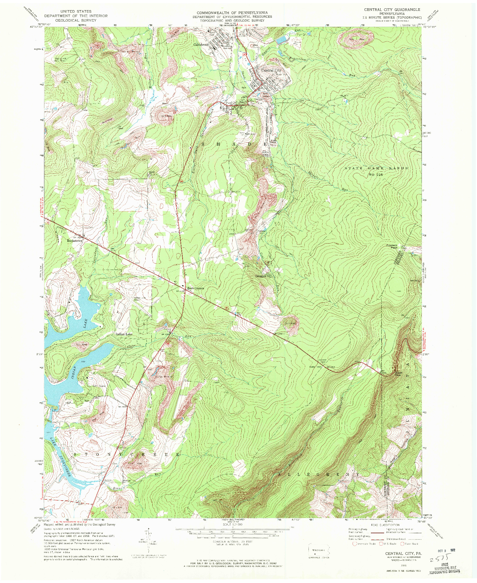 USGS 1:24000-SCALE QUADRANGLE FOR CENTRAL CITY, PA 1971